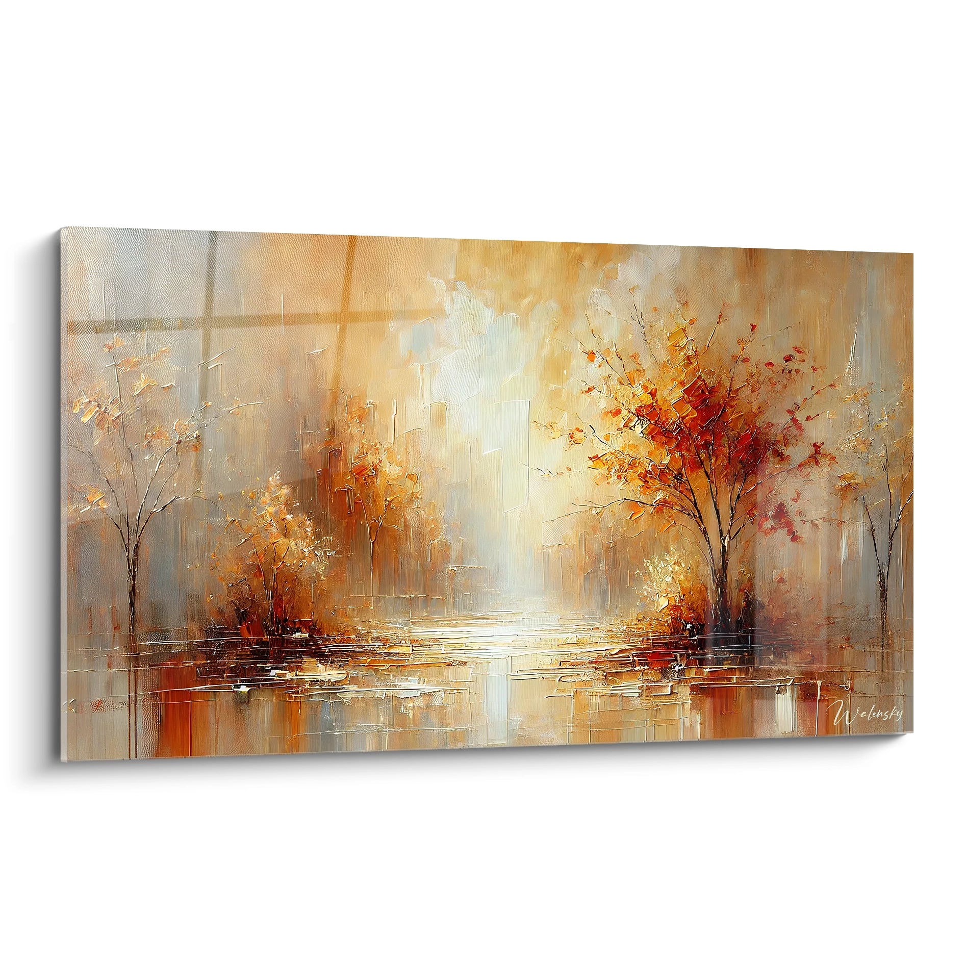 tableau Automne vu de biais avec des nuances bronze et orange capture la douceur de la saison Les tons chaleureux et les textures abstraites en font une œuvre immersive pleine de sérénité