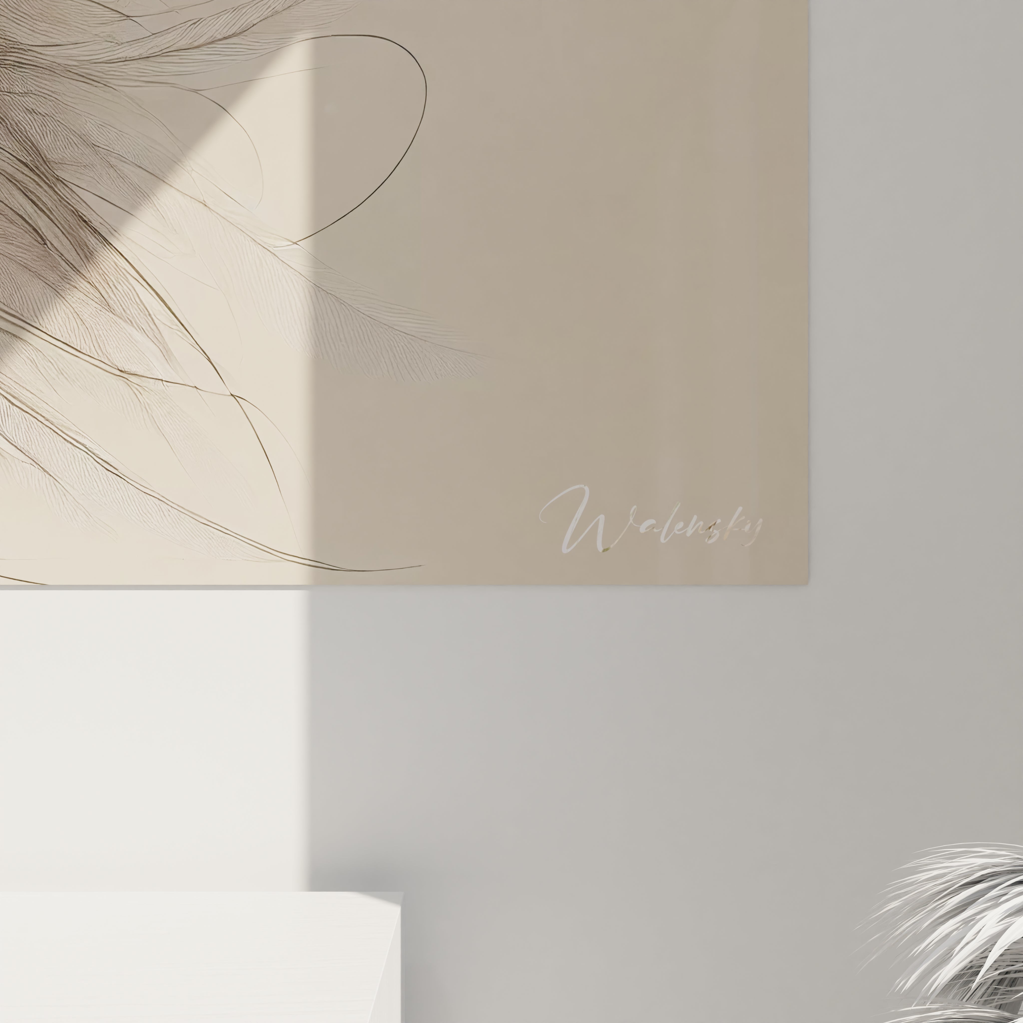 Gros plan sur le tableau chouette, montrant la finesse des plumes et la serenite du regard. Ideale pour une decoration apaisante et minimaliste.