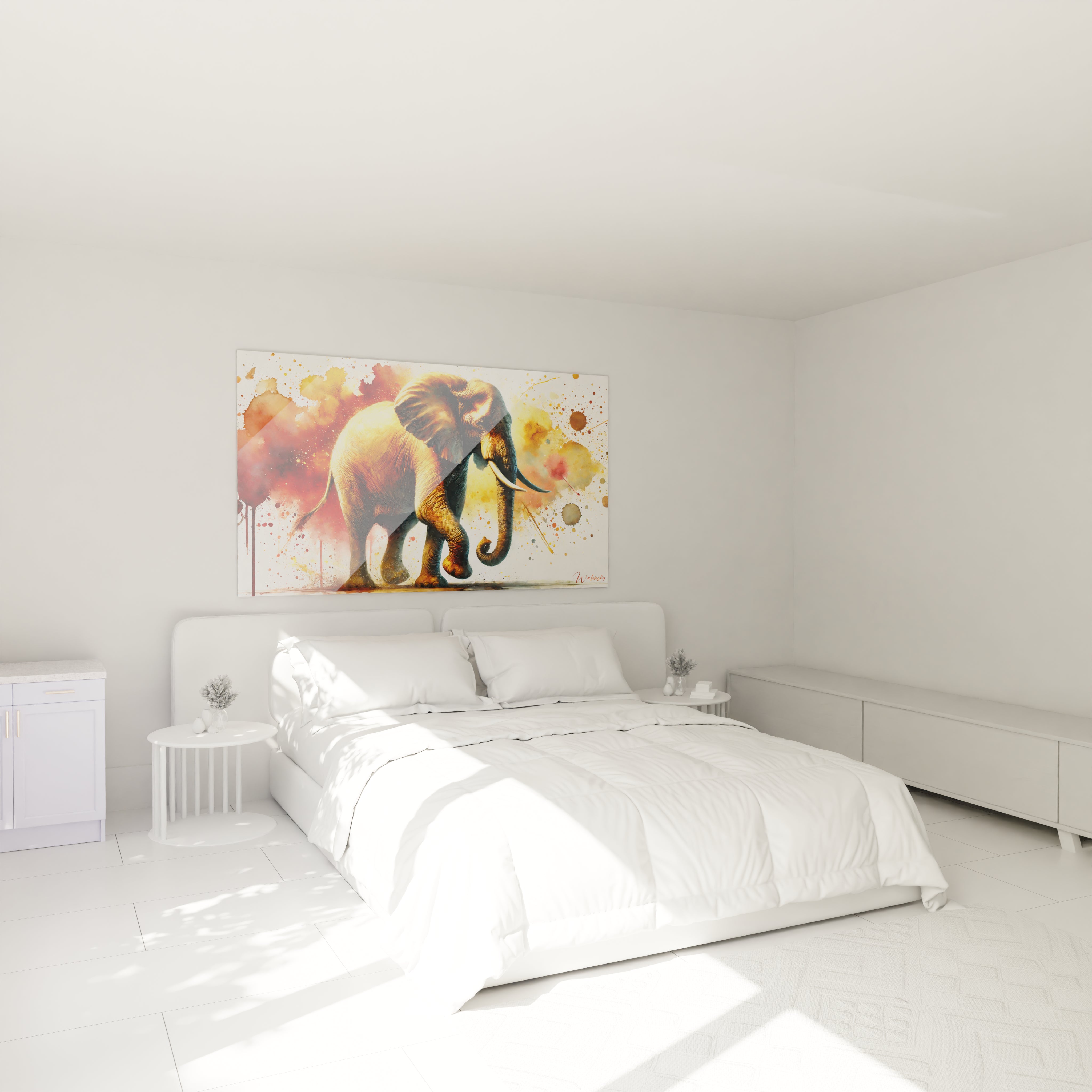 Accroché au-dessus du lit, ce tableau elephant devient la pièce maîtresse de votre chambre. Sa palette de couleurs chaudes et son design abstrait apportent une énergie apaisante et un sentiment de nature sauvage.