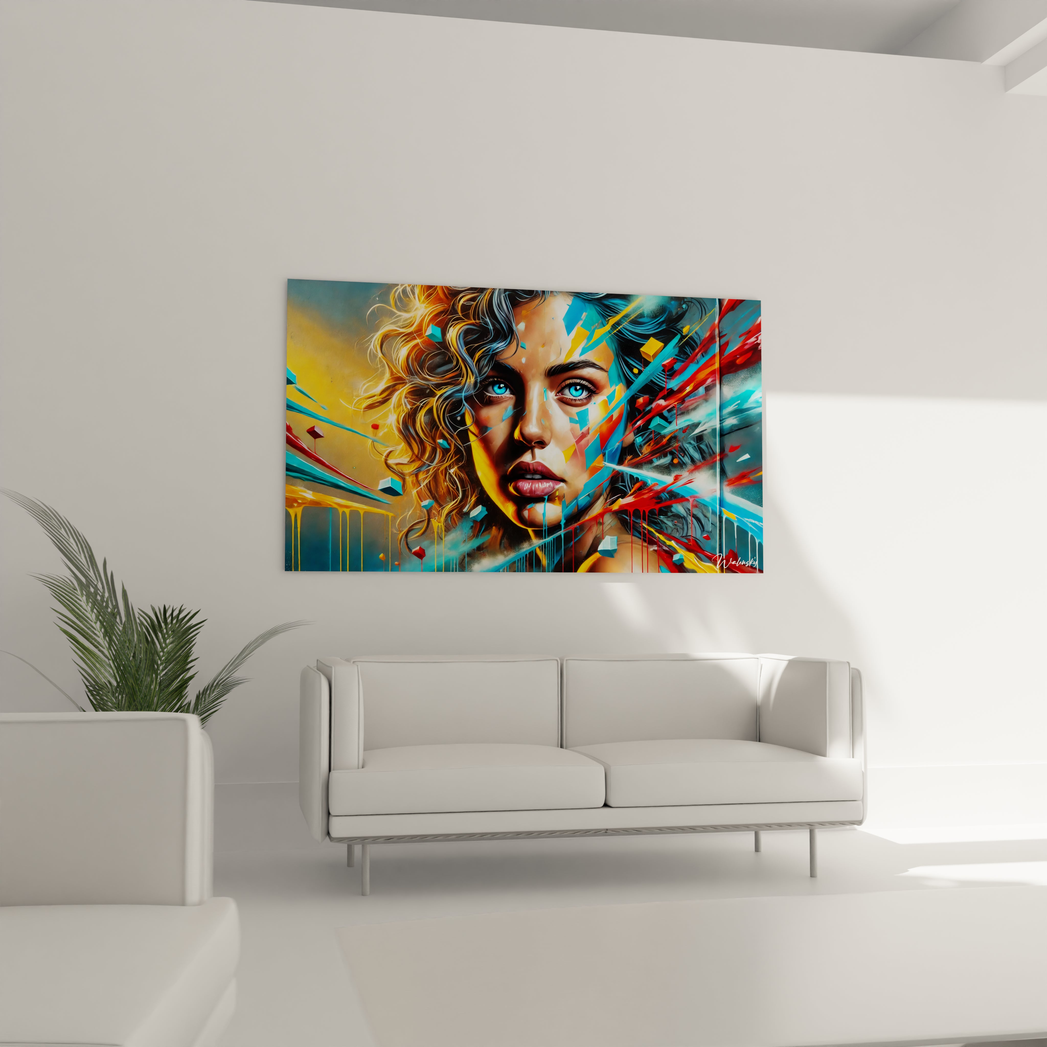 Accroché au-dessus d'un canapé, ce tableau graffiti transforme votre salon en une galerie urbaine pleine de caractère et de dynamisme.