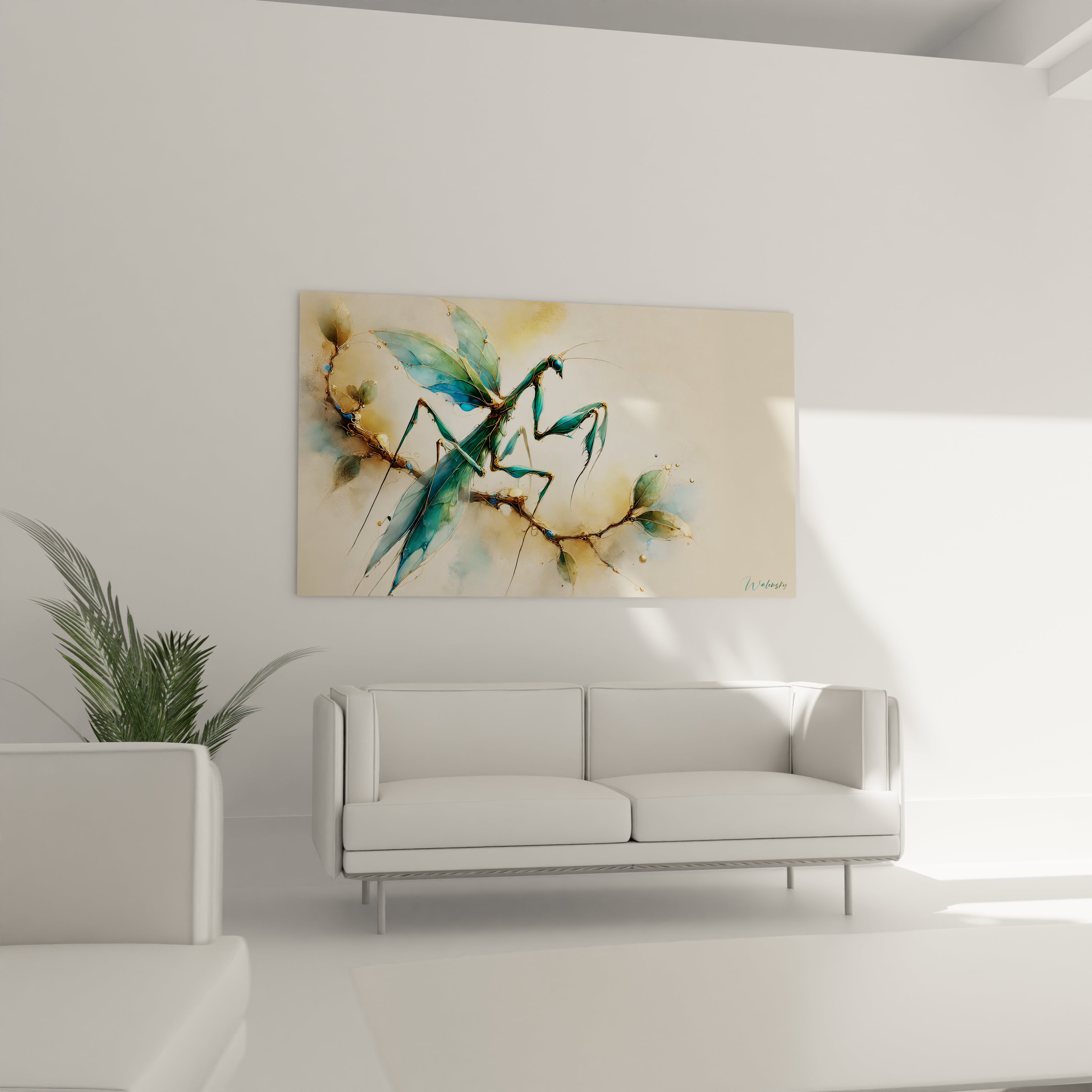 ajoutez une touche moderne avec ce tableau insecte accroche au dessus de votre canape. Il combine des elements abstraits et realistes, parfait pour un interieur chic et equilibre.