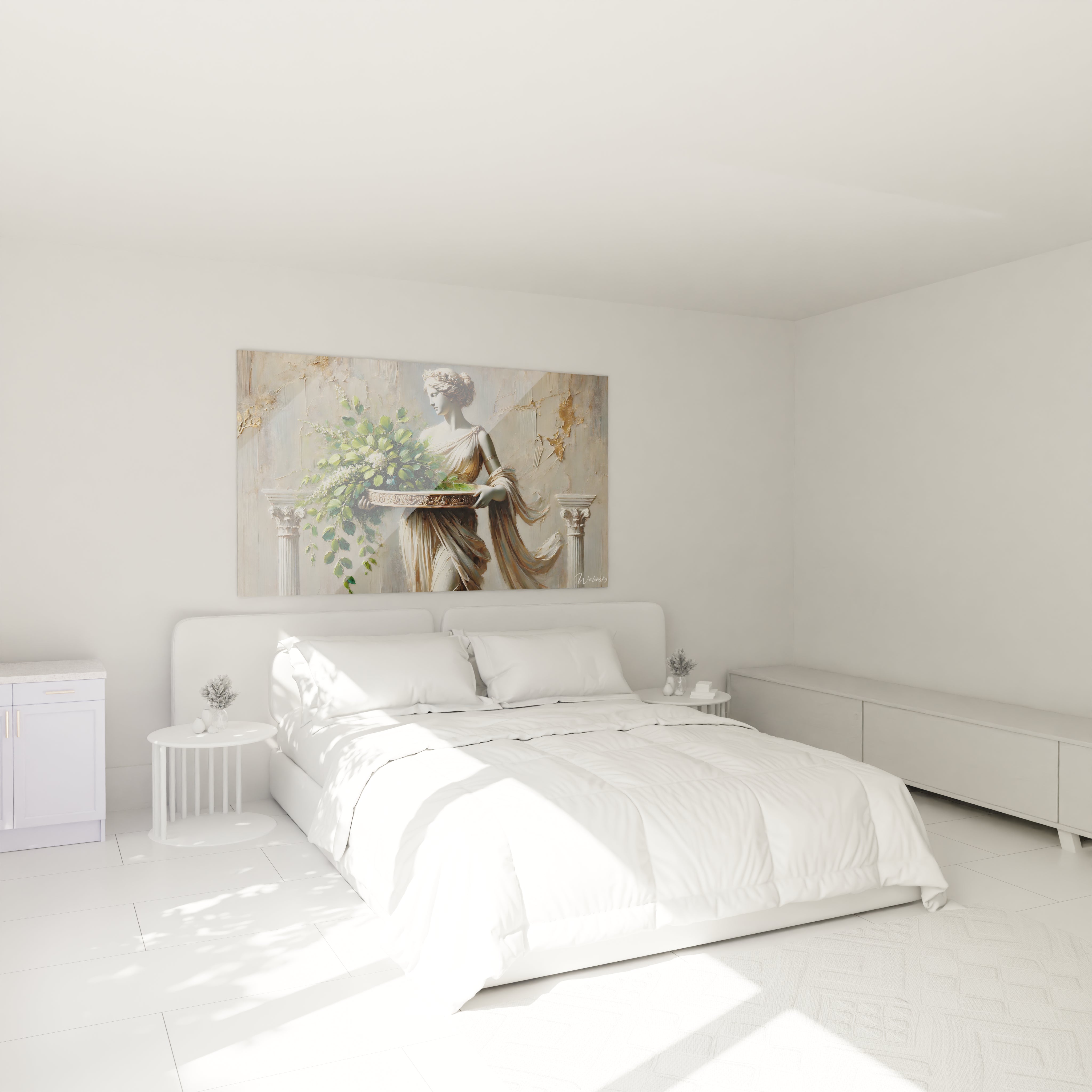 Tableau Jardin dans une chambre au dessus du lit Une touche de nature et d'élégance au-dessus du lit Ce tableau Jardin insuffle une aura intemporelle et sophistiquée pour une chambre sereine