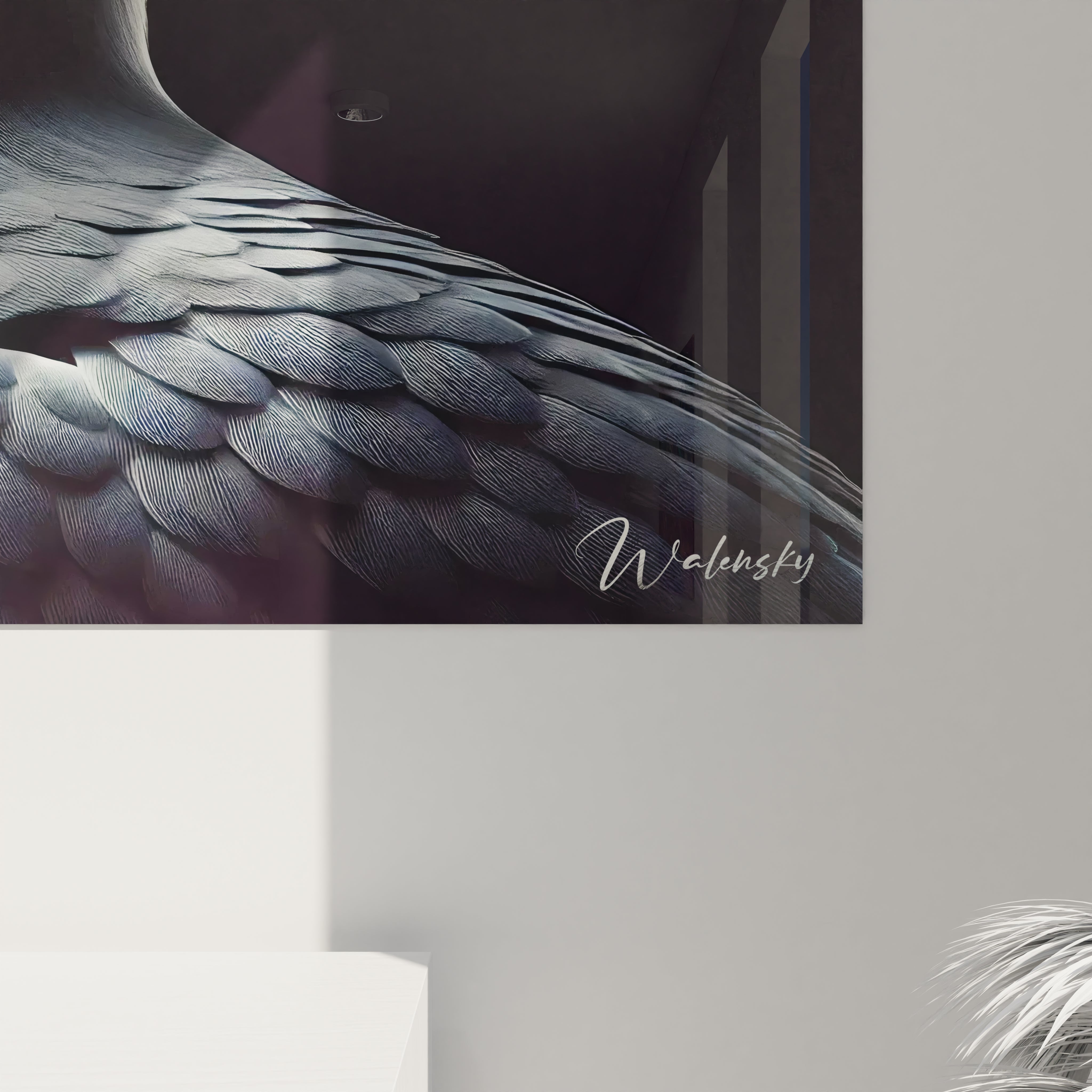 vue de pres du tableau mouette chaque plume est détaillée pour révéler la délicatesse et la force de cet oiseau le bec jaune vif apporte une touche subtile de vie