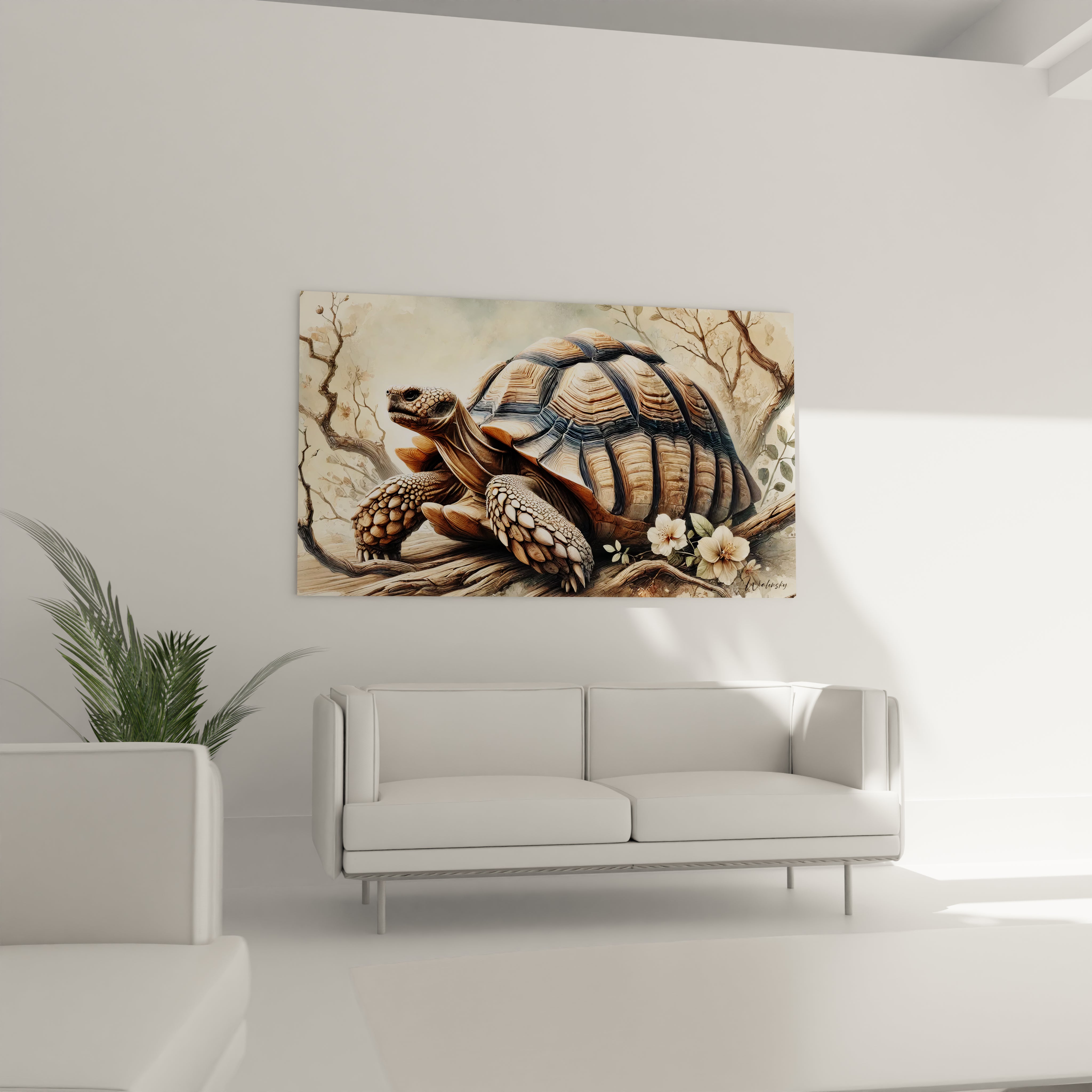 Le tableau tortue terrestre apporte une touche de nature à votre salon, accroché au-dessus du canapé. Son design réaliste et ses couleurs équilibrées créent une atmosphère calme et raffinée.