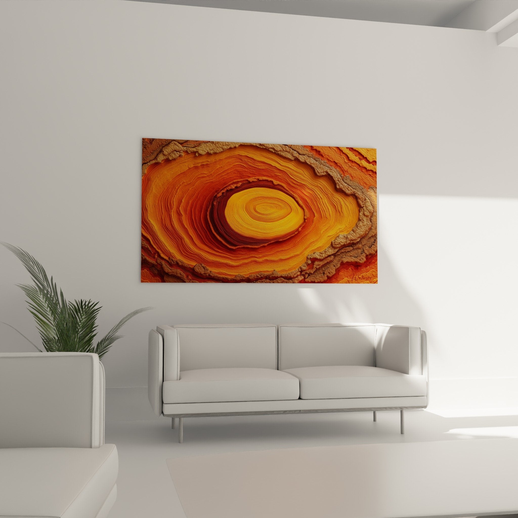 Close-up texture concentric spirals orange layered stone geological patterns feng shui earth