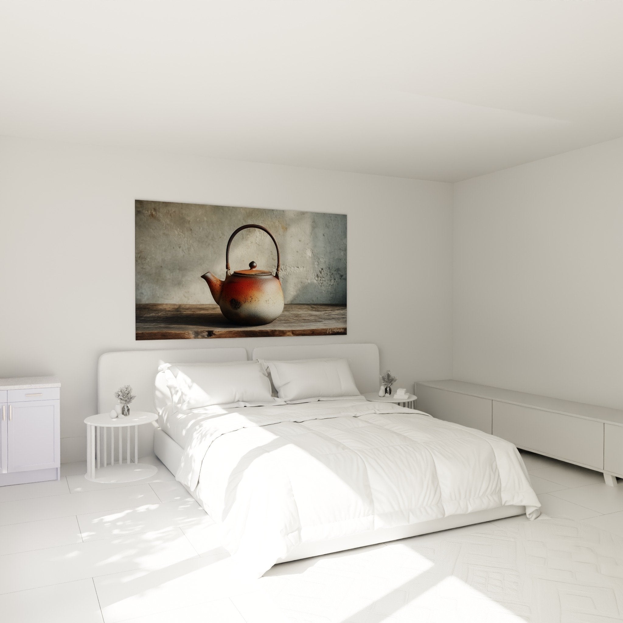 Japanese teapot stoneware rust cream gradient zen bedroom oriental wall decor soothing natural