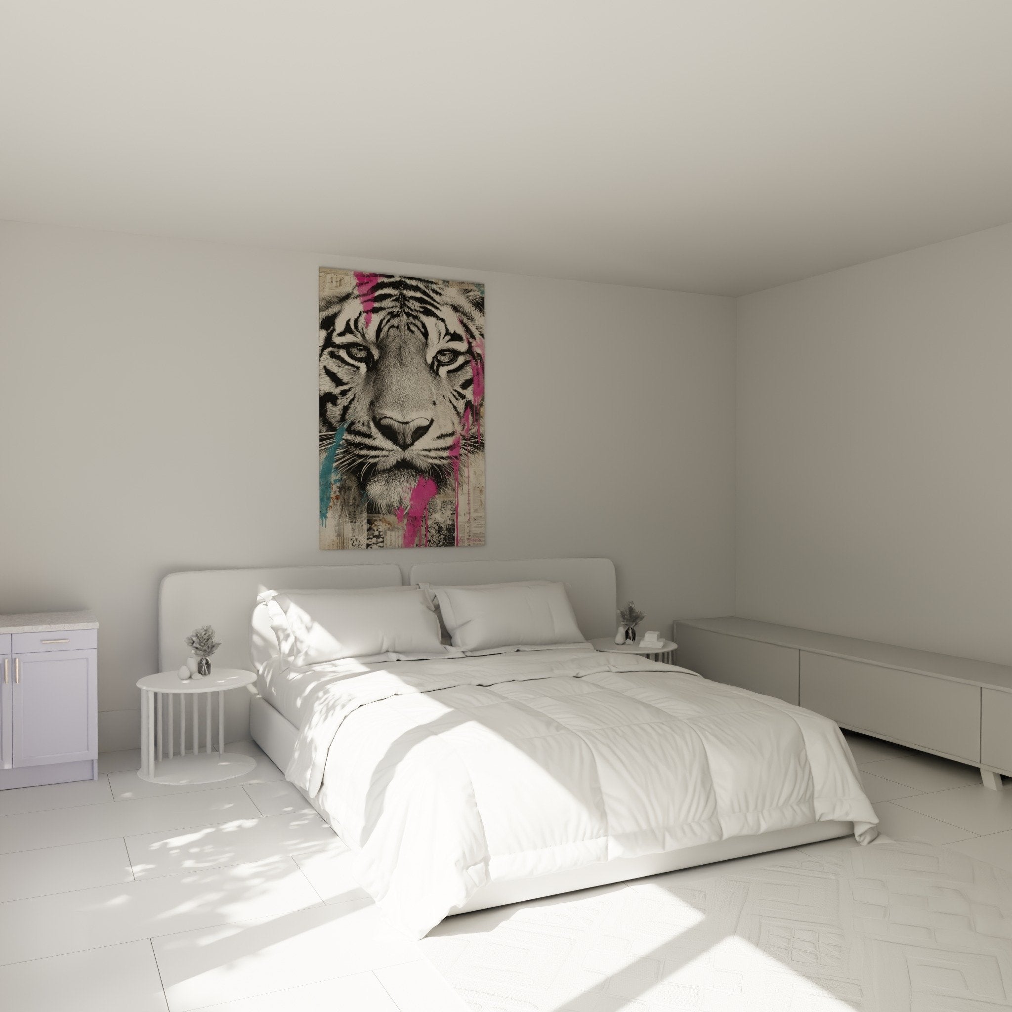 Tableau tigre artistique rose turquoise accroche au mur chambre moderne decoration murale contemporaine