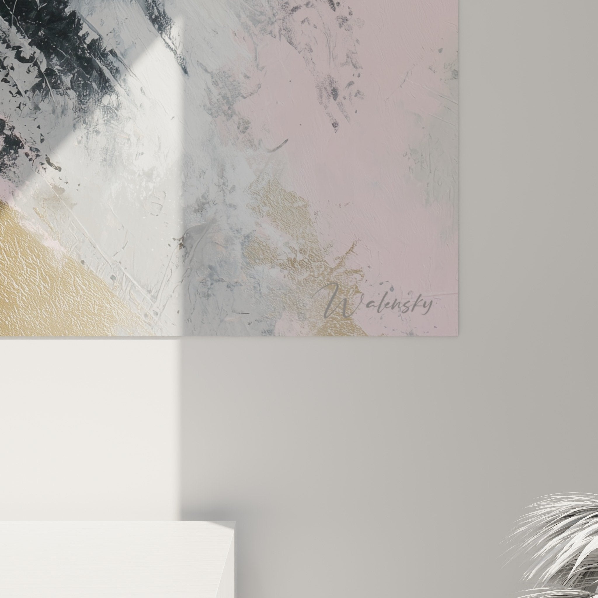 Gesamtansicht Tigerbild Pastel im zeitgenössischen Wohnzimmer mit Designmöbeln und moderner Beleuchtung