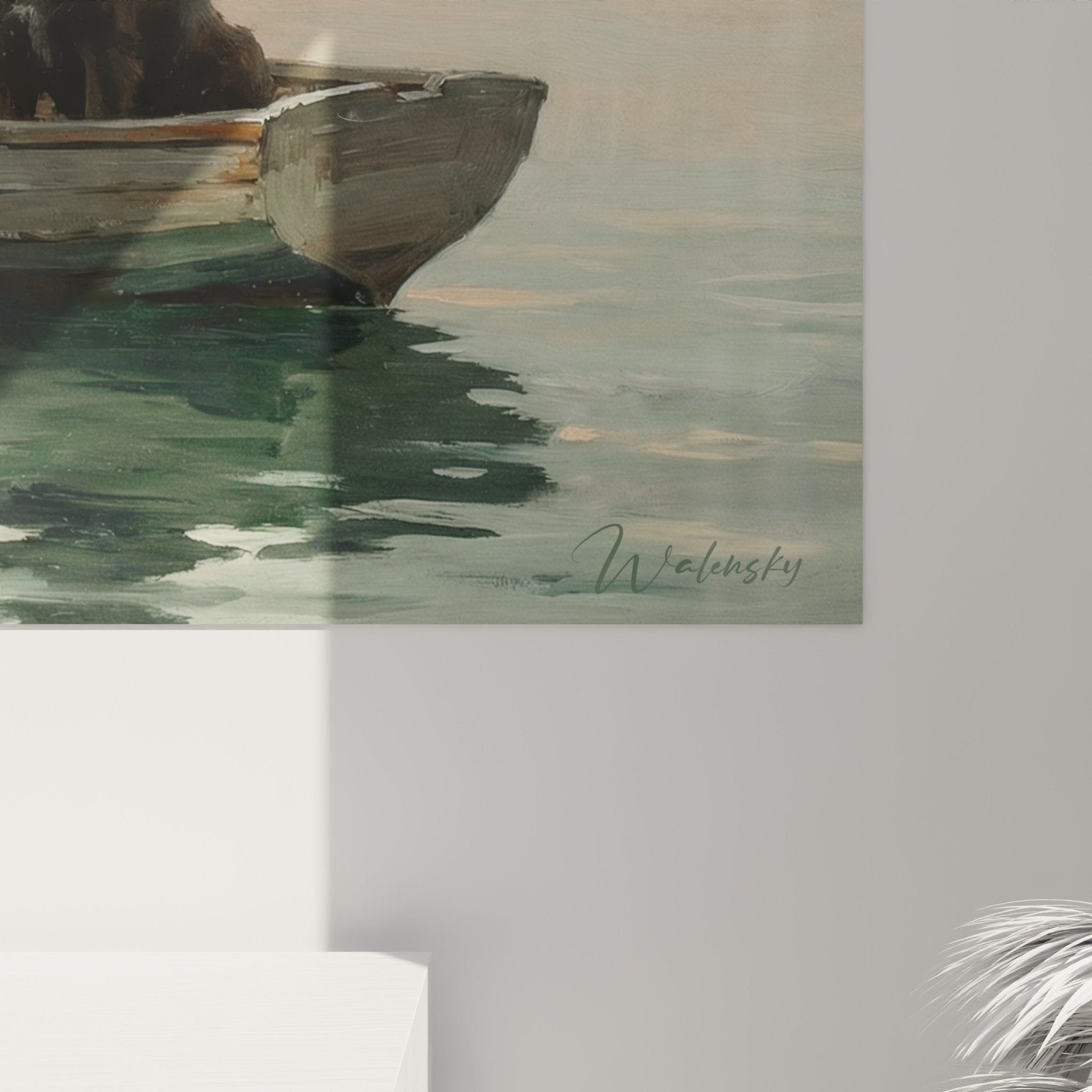 Gesamtansicht Leinwand Neufundland Boot nebelige See Pastelltöne Wanddekoration