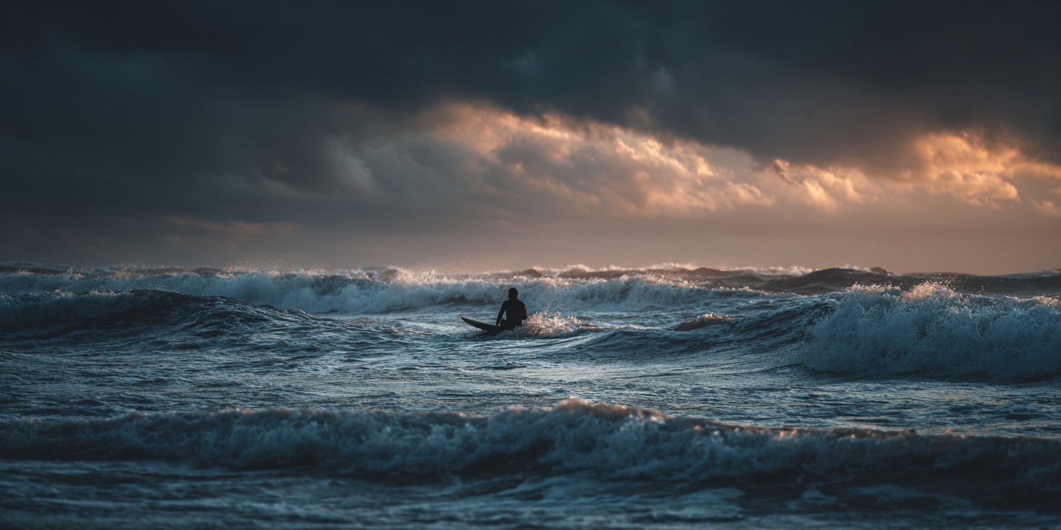 Vue d'ensemble tableau surf tempête accroché mur salon décoration marine moderne
