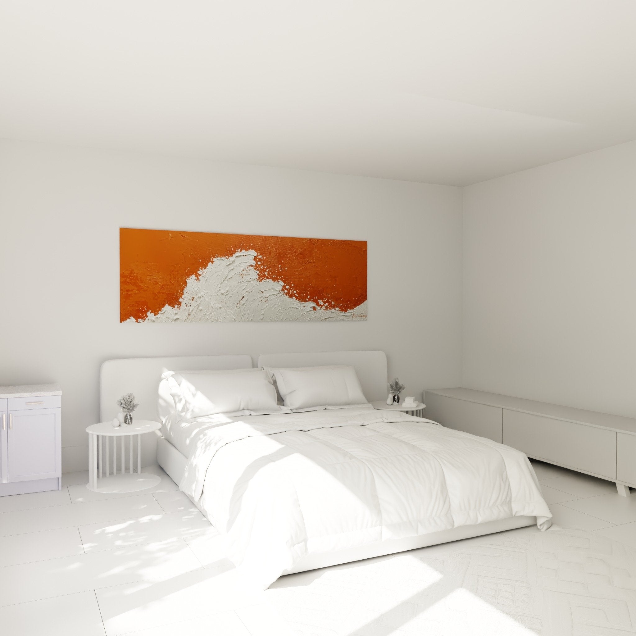 Tableau vague orange blanc chambre moderne decoration murale feng shui centre terre