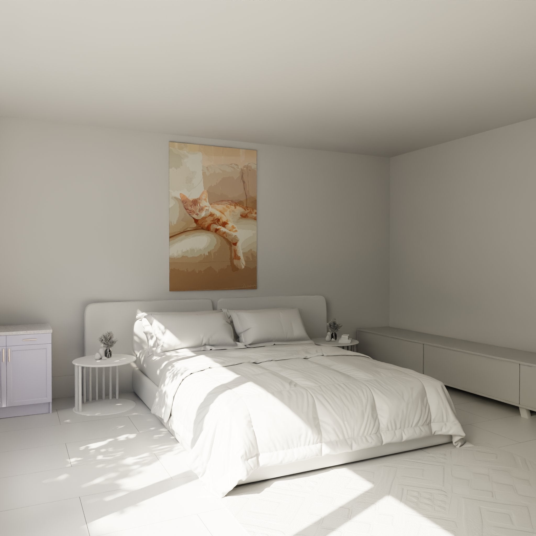 Tableau chat roux endormi accroche dans chambre, decoration murale American Shorthair ambiance chaleureuse