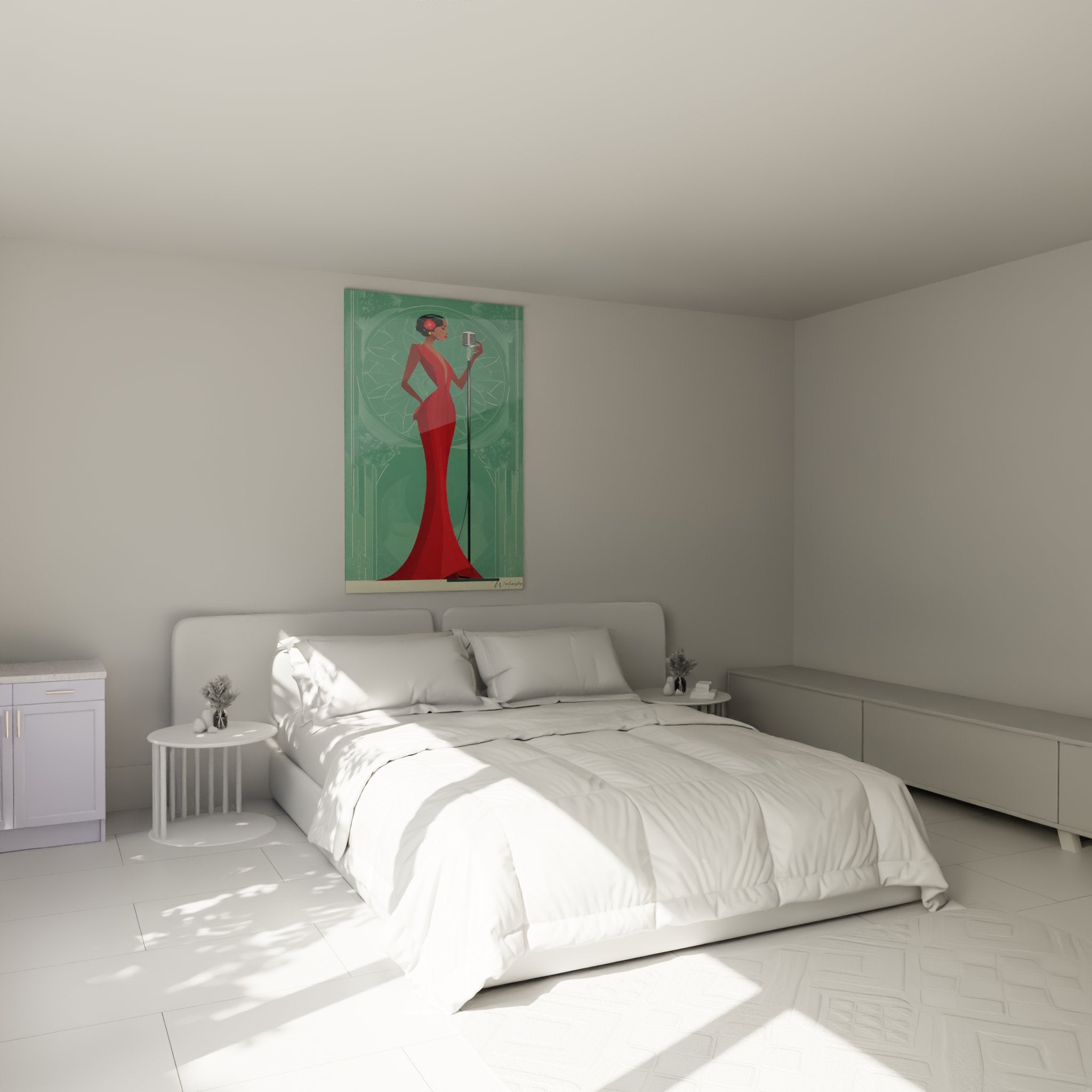 Jazz singer Art deco canvas modern bedroom wall decor red green vintage elegant style
