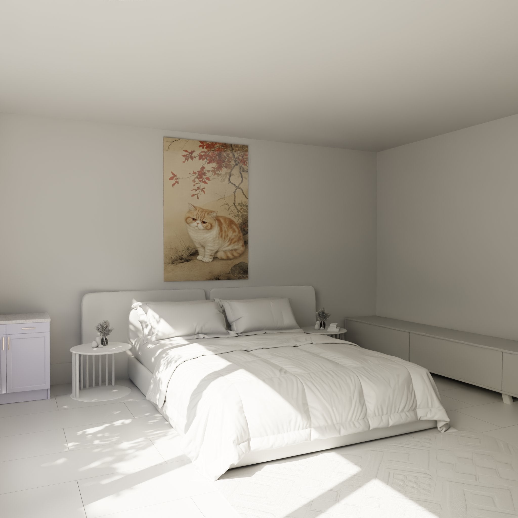 Tableau mural chat Exotic Shorthair automne dans chambre decoration style oriental