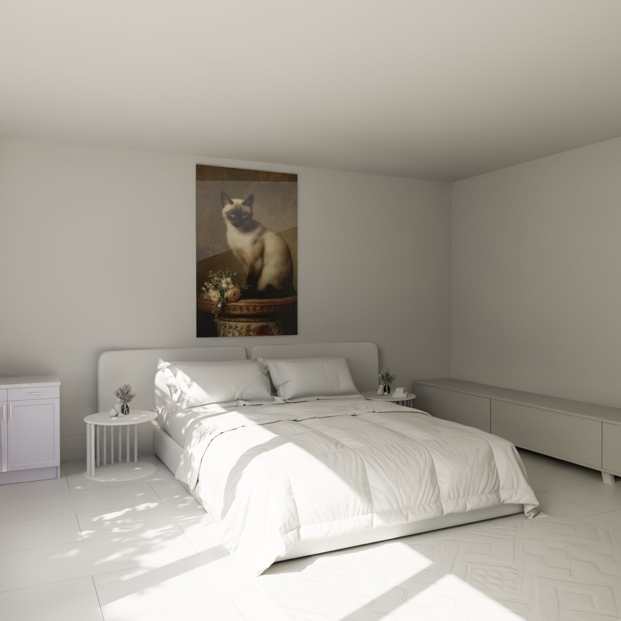 Decorazione camera quadro gatto balinese elegante con occhi blu in interno raffinato