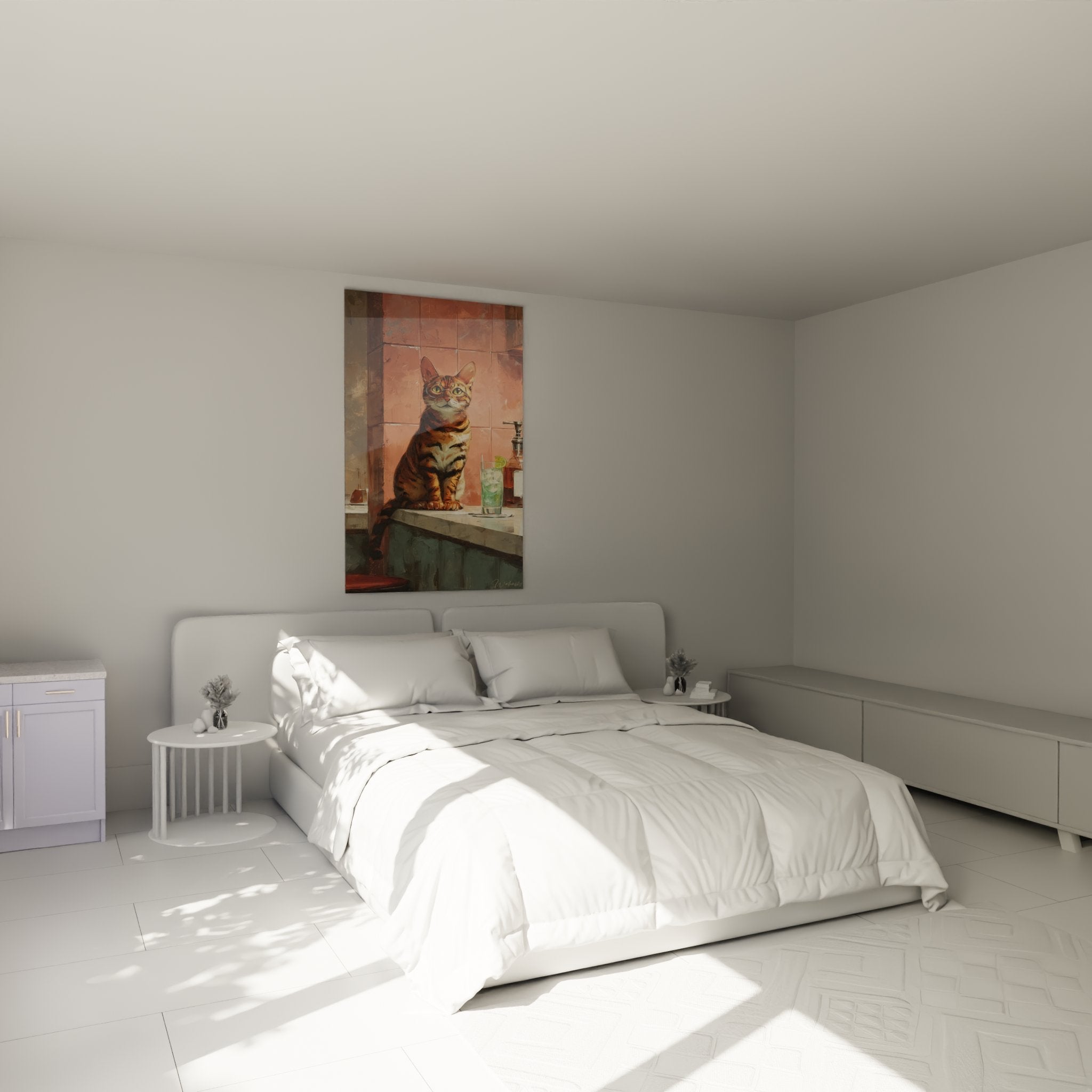 Tableau chat Toyger salle de bain vintage accroche au mur d une chambre moderne decoration murale feline