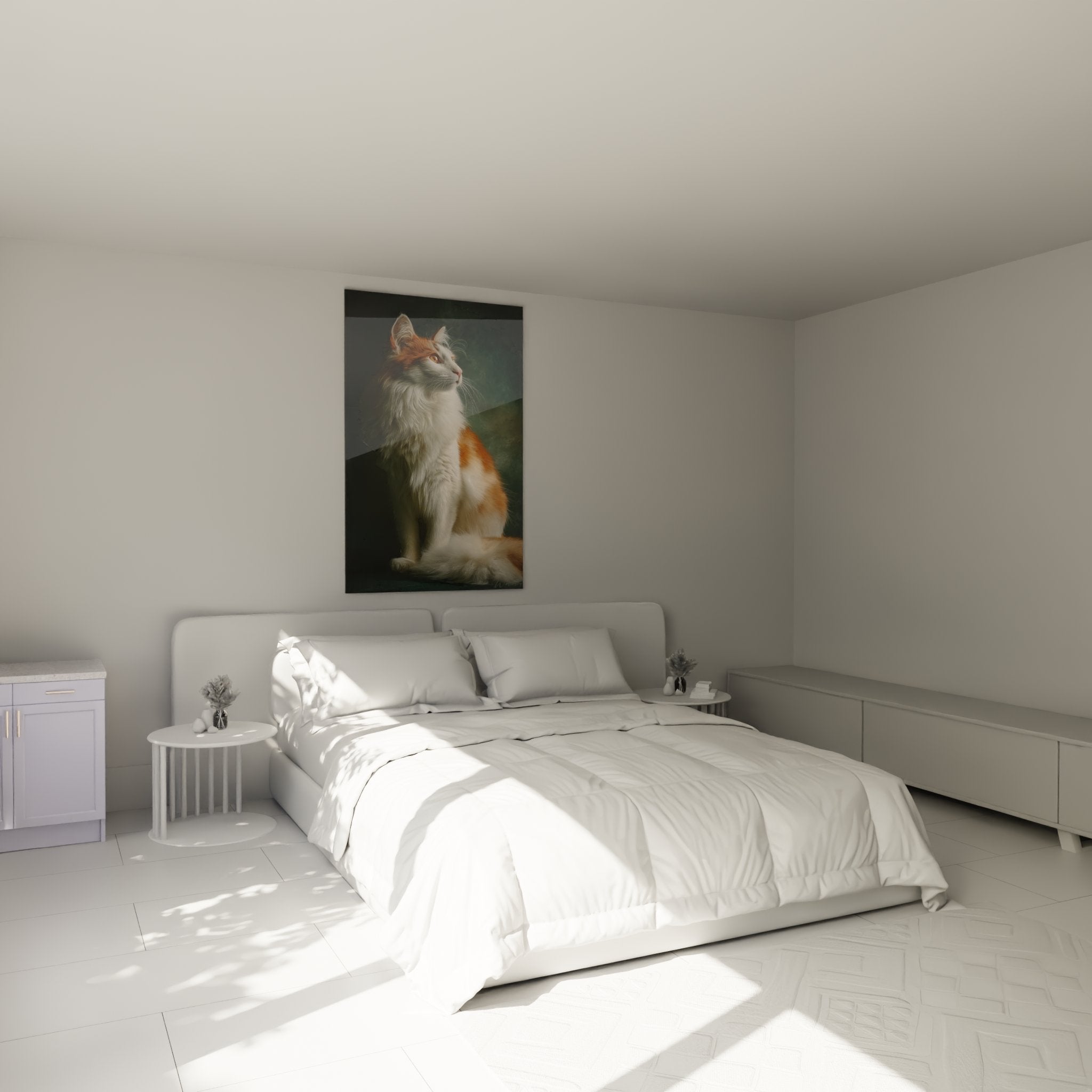Décoration chambre avec tableau chat Turkish Van élégant créant une ambiance chaleureuse et raffinée