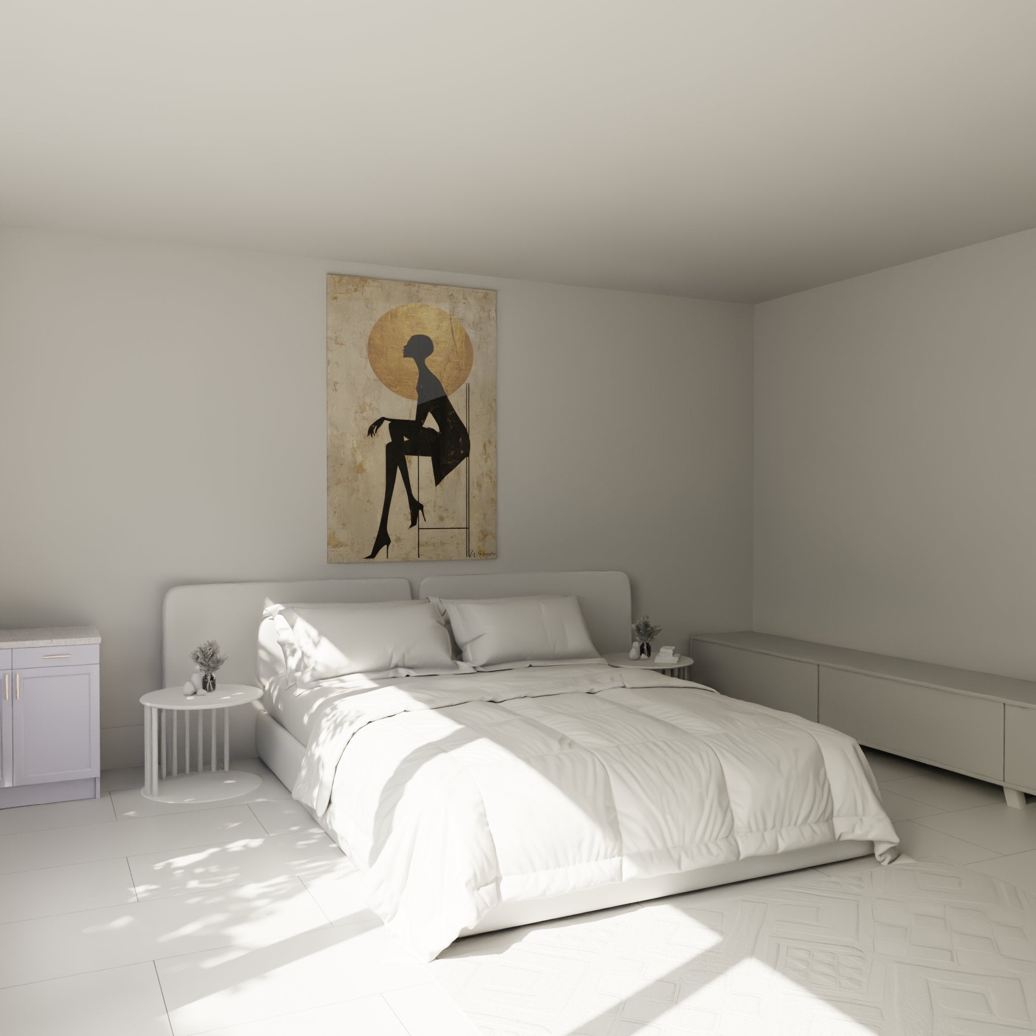 Decoration murale chambre tableau silhouette africaine golden halo art contemporain culture africaine