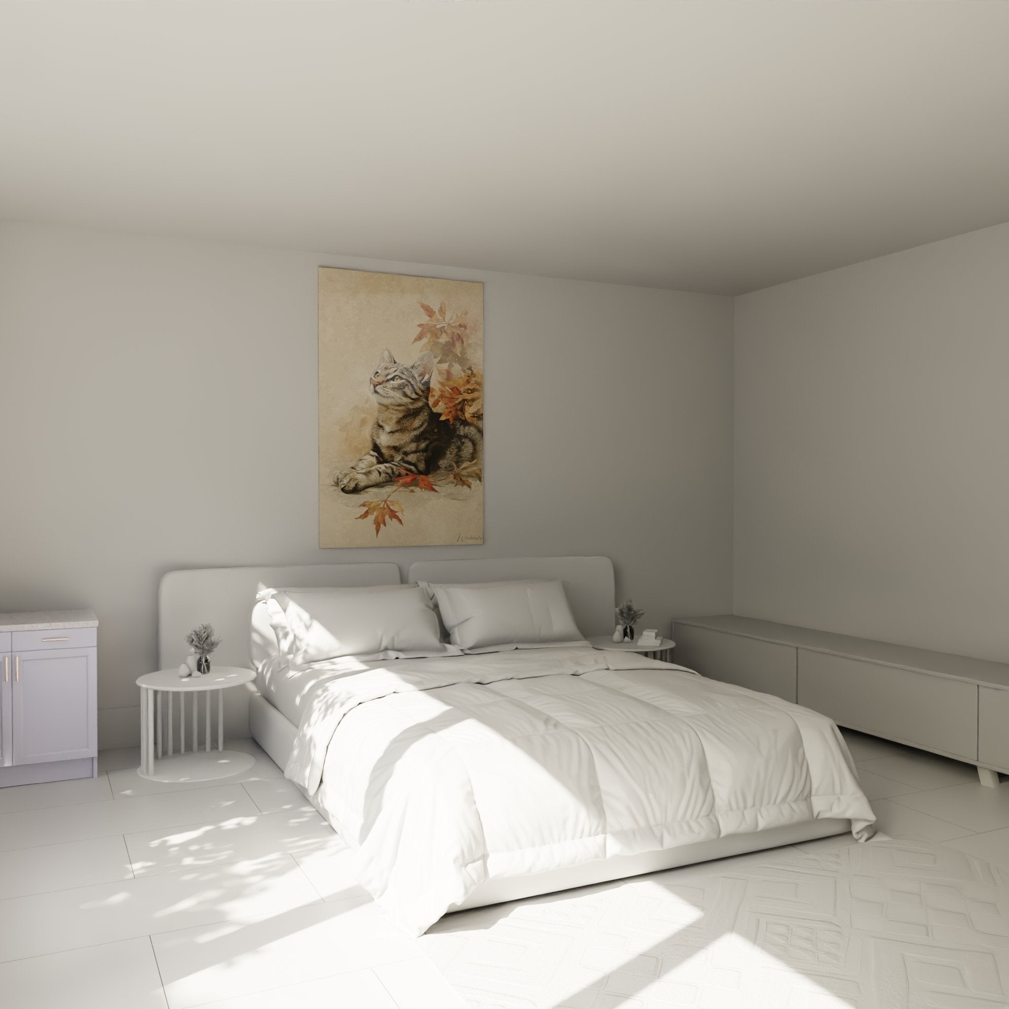 Tableau chat American Shorthair automnal accroche au mur chambre decoration murale feline elegante