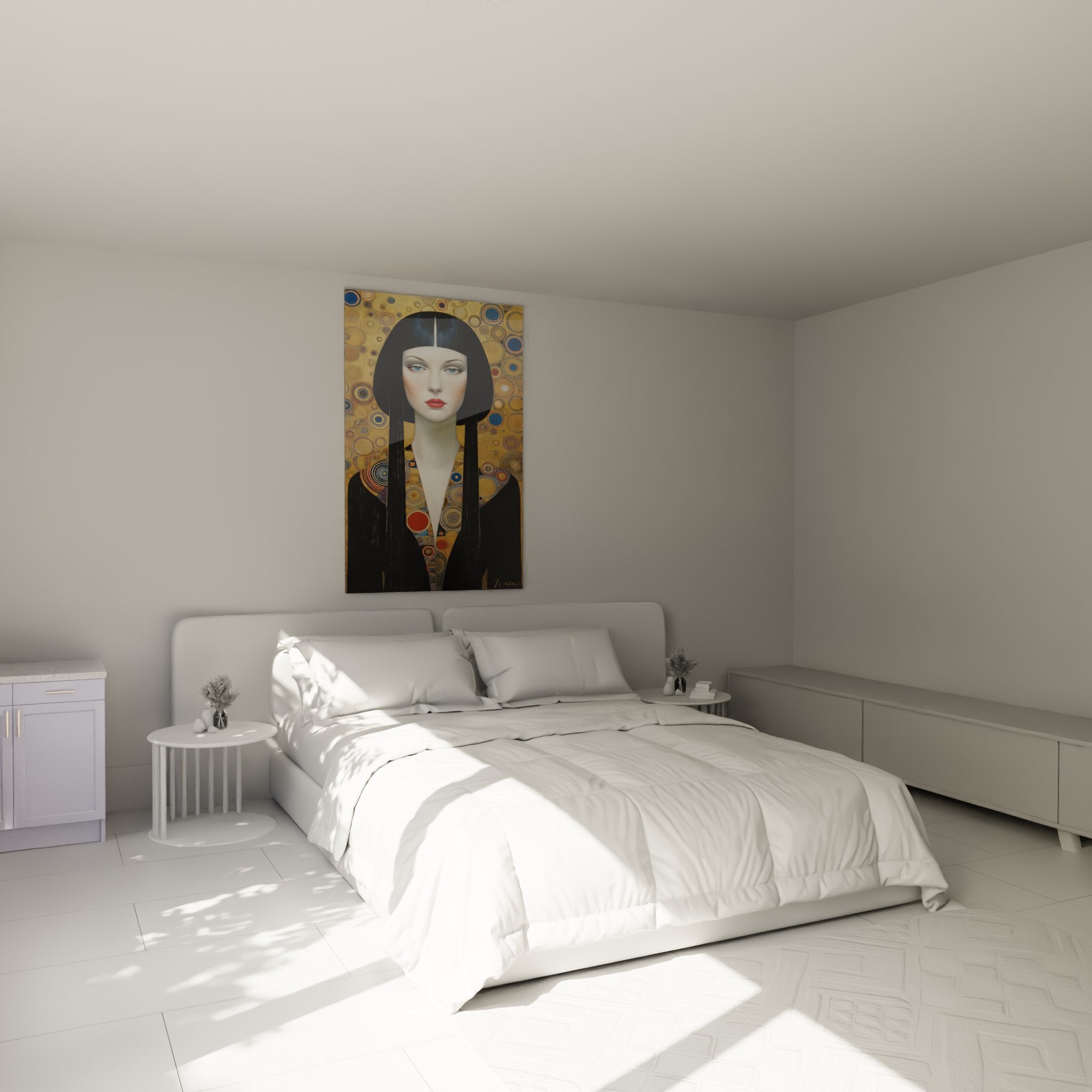 Art deco portrait painting elegant woman wall hanging bedroom interior sophisticated decor