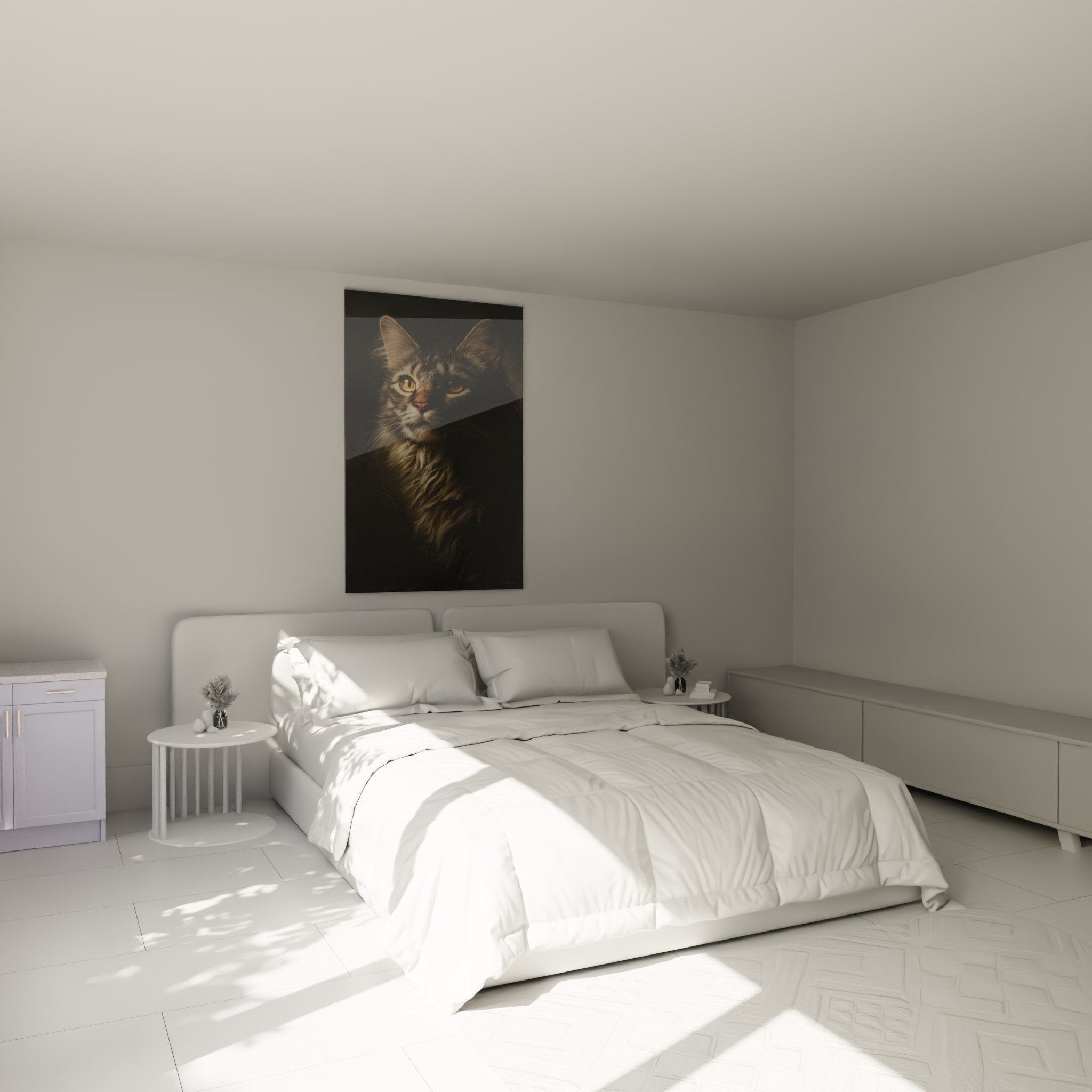 Tableau chat American Bobtail portrait accroche dans chambre, decoration murale feline elegante