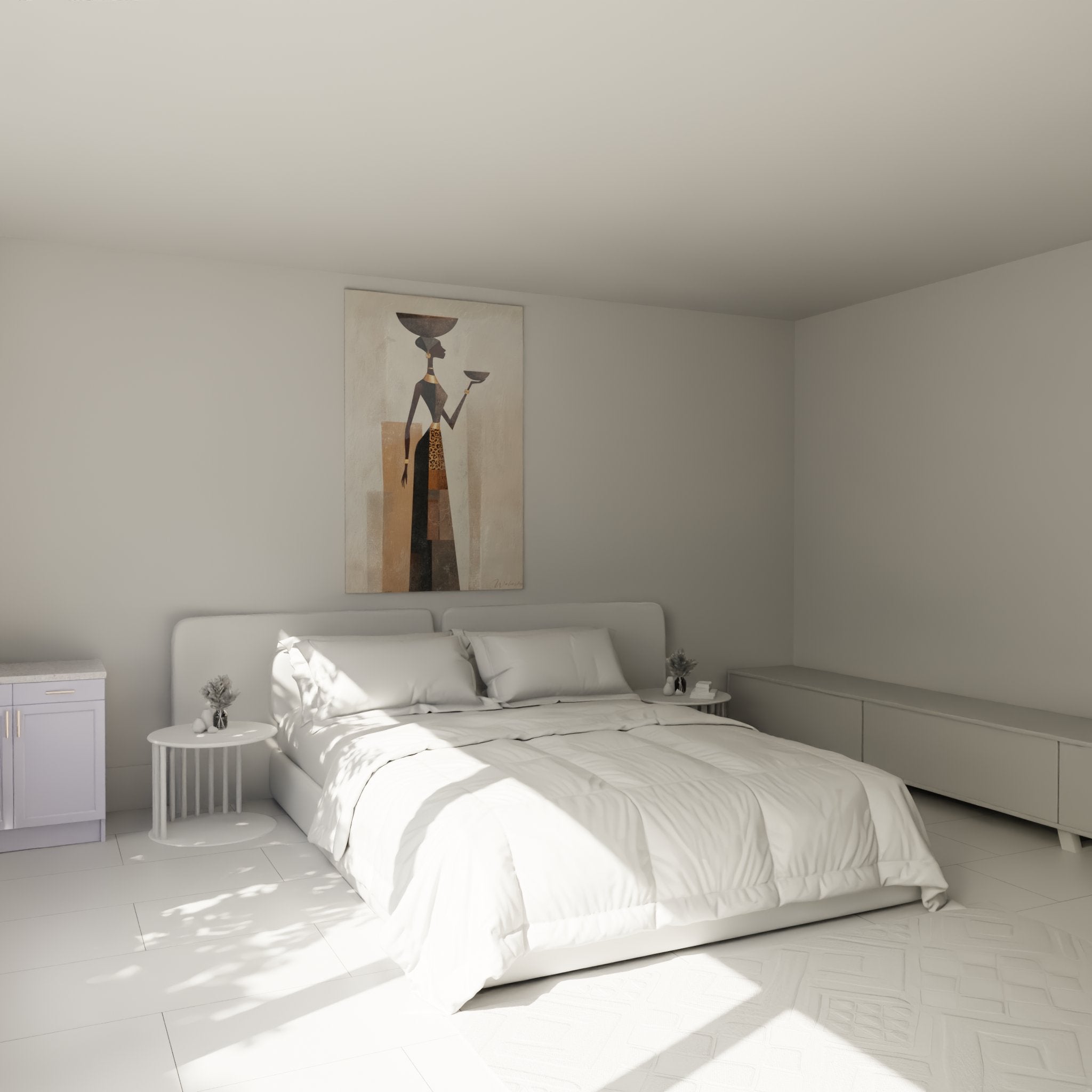 Decoration chambre tableau femme africaine porteuse eau art mural ethnique ambiance chaleureuse tons terreux