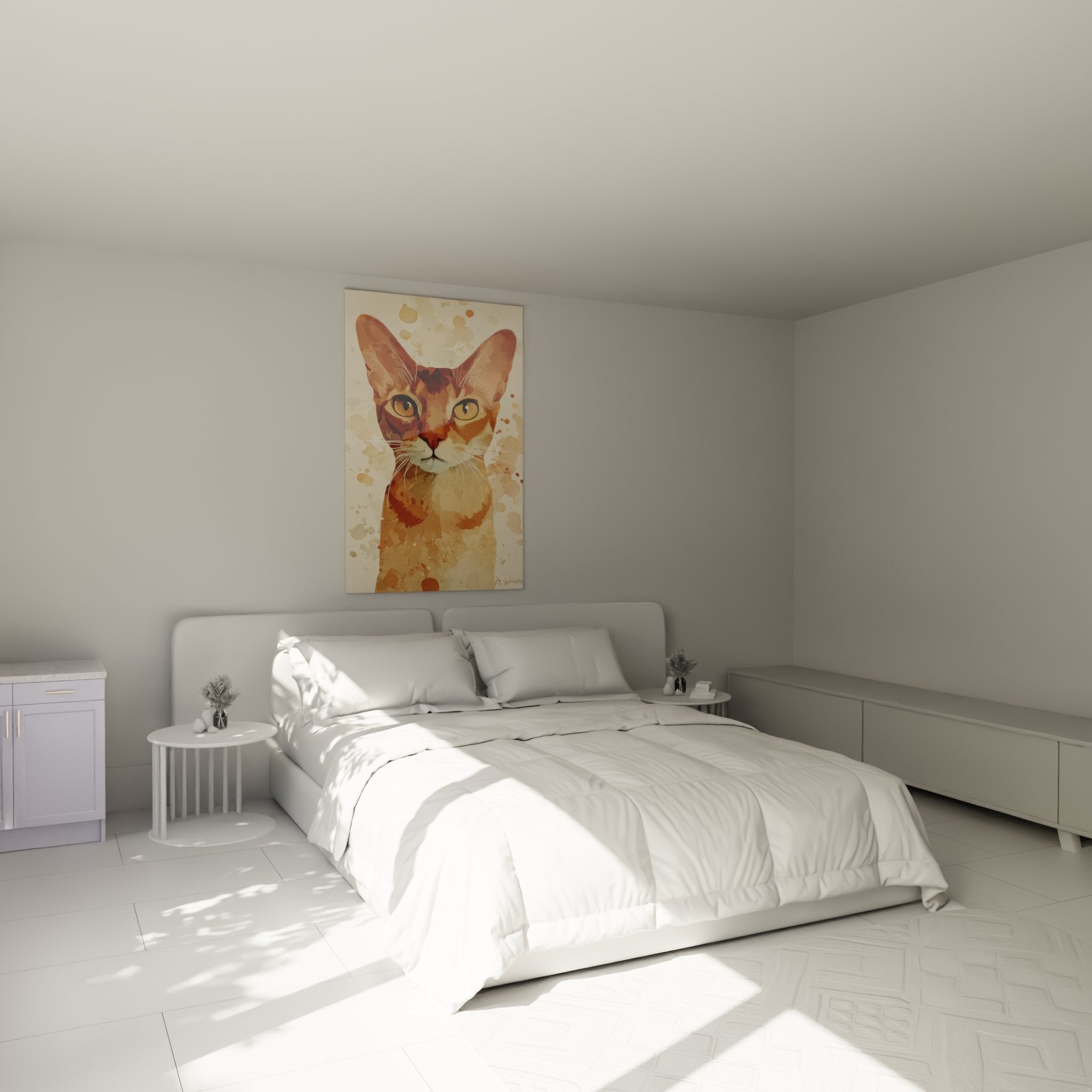 Tableau chat Chausie aquarelle accroche dans chambre moderne decoration murale feline
