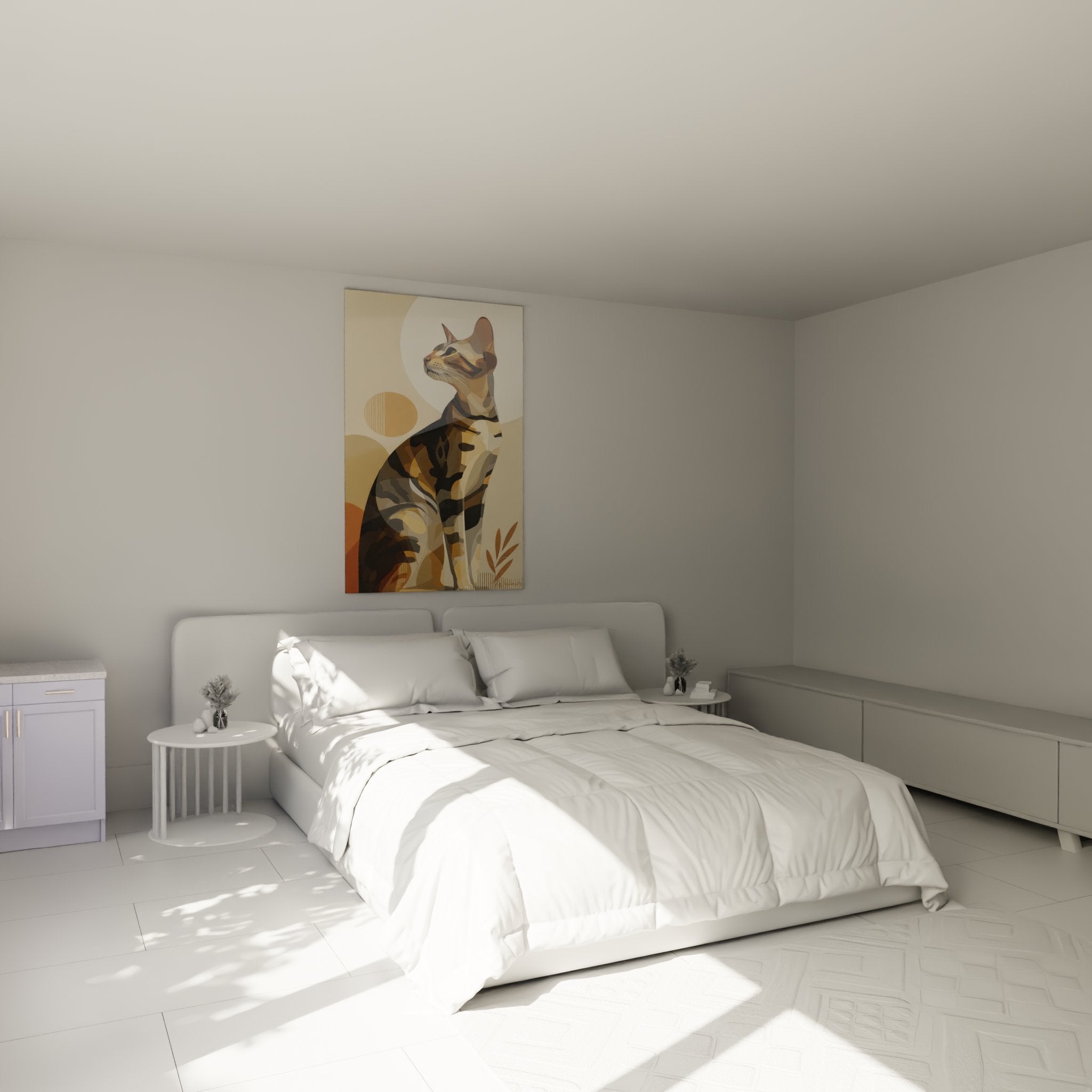 Tableau chat Sokoke moderne accroche au mur d'une chambre style contemporain decoration interieure