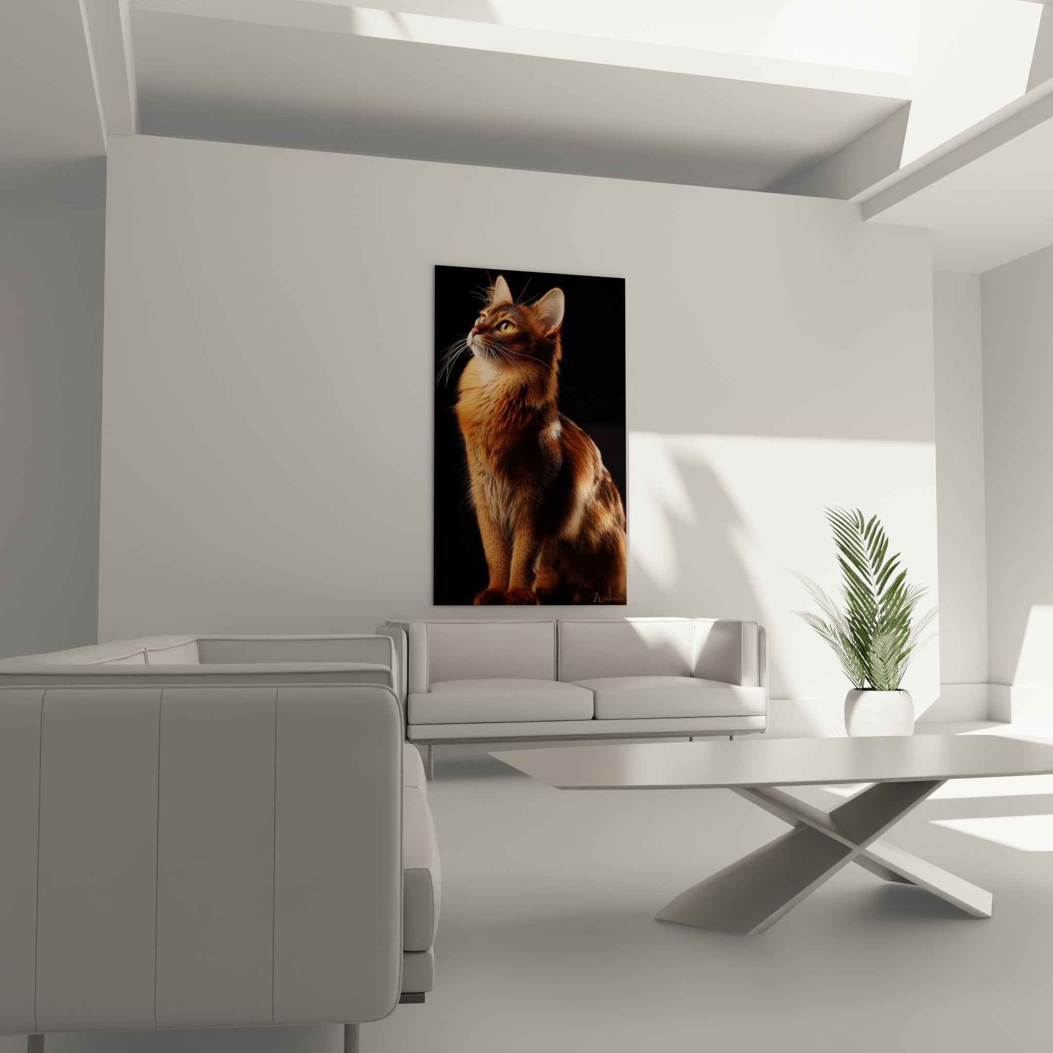 Gros plan portrait chat Somali roux aux yeux dorés, détails saisissants du pelage et expression contemplative