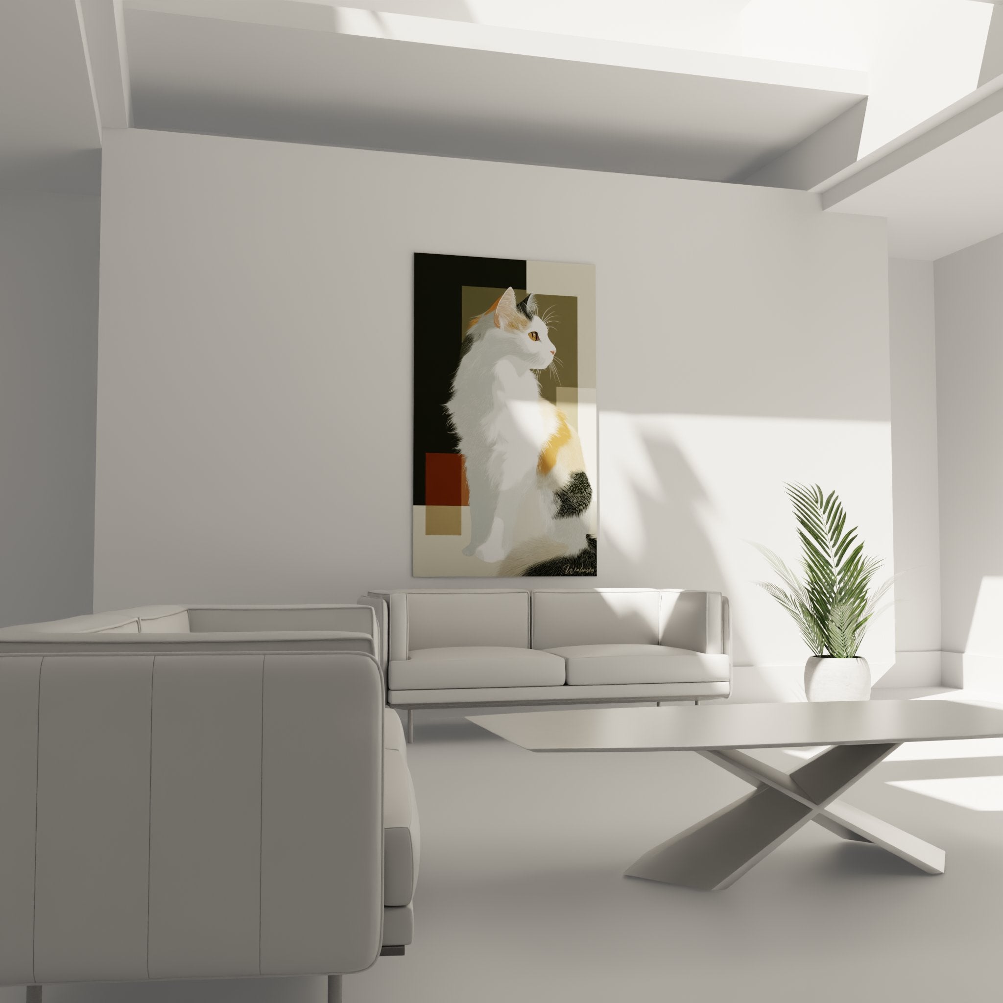 Gros plan tableau Turkish Van blanc roux details pelage texture realiste art animalier