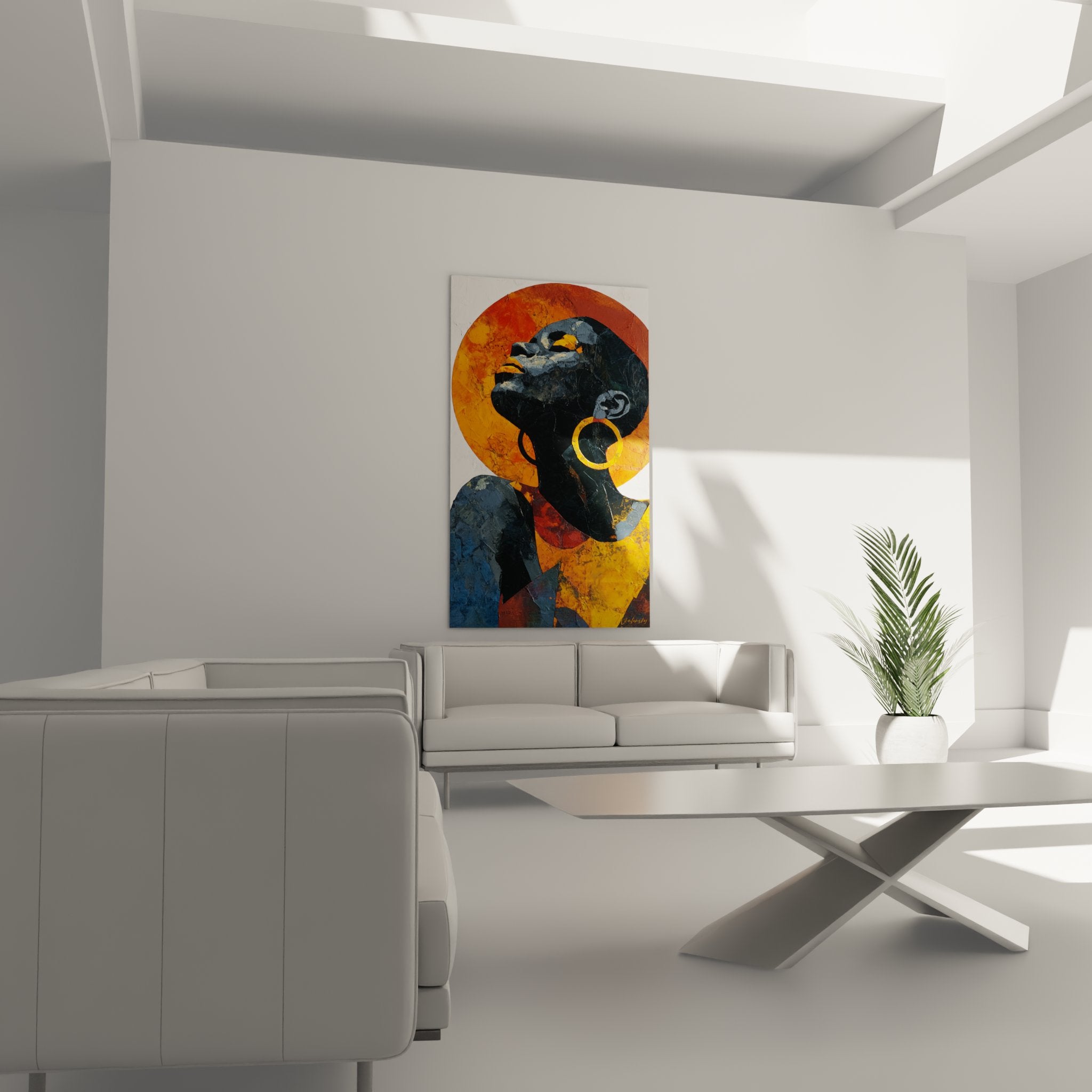 Dettaglio texture screpolata quadro ritratto astratto forme geometriche cerchi colori caldi moderni