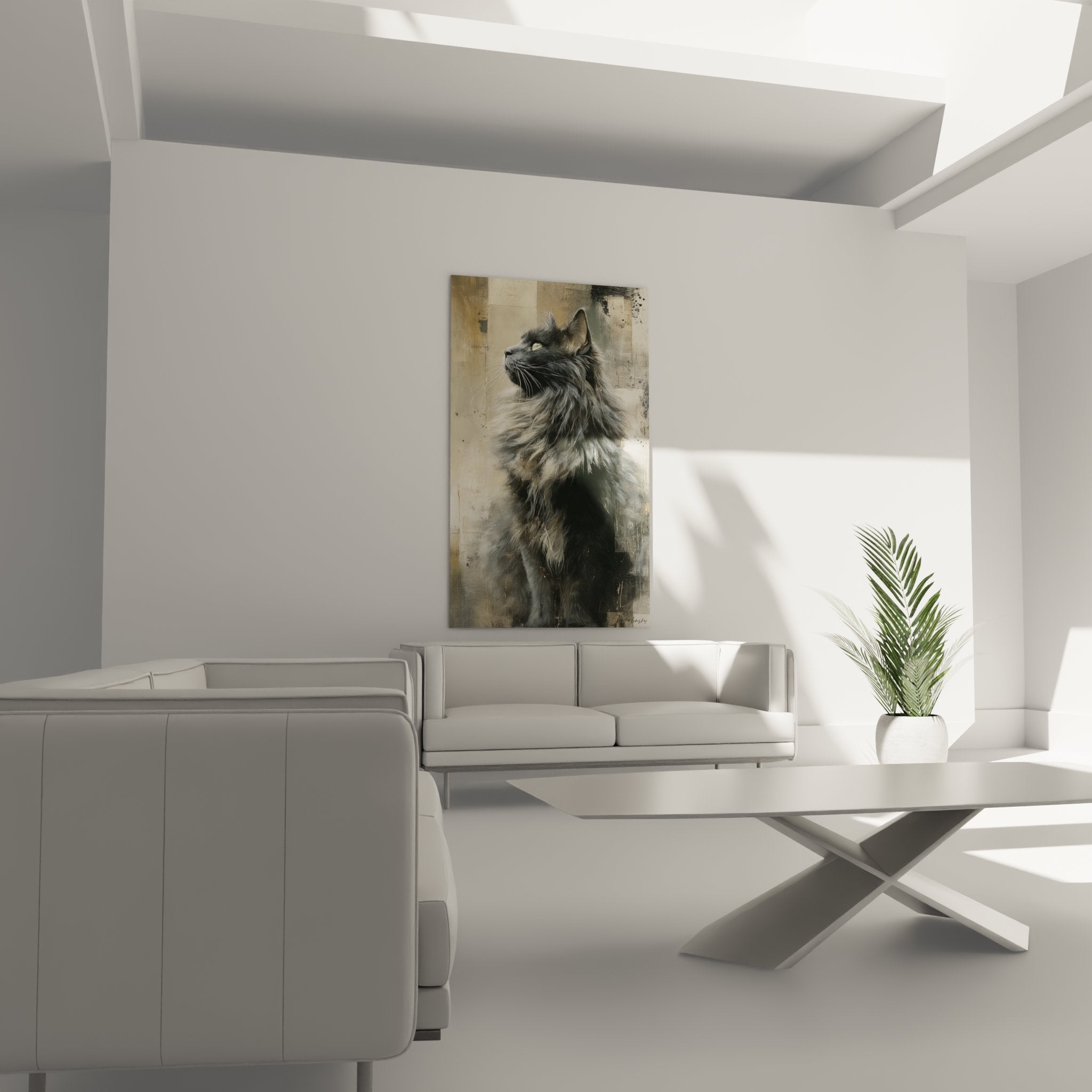 Gros plan sur les détails du pelage et regard doré du chat Sibérien dans le tableau