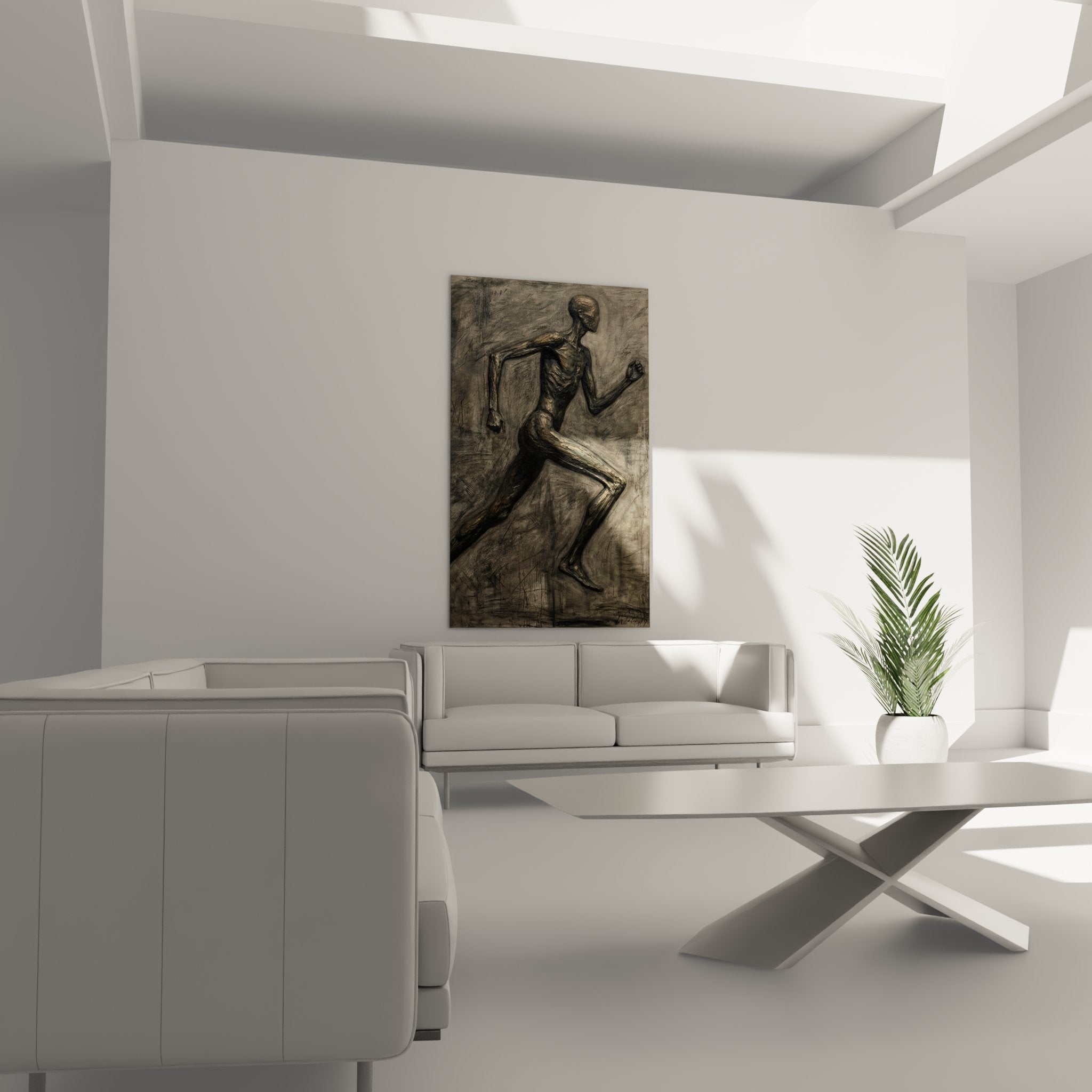 Dettaglio ravvicinato del quadro corridore anatomico che mostra la finezza dei tratti e la tecnica artistica