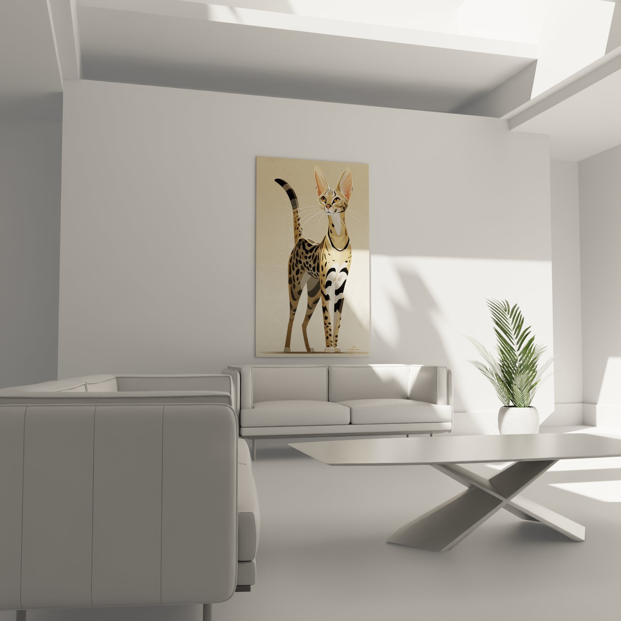 Détail rapproché tableau chat Savannah montrant les motifs tachetés et expression noble