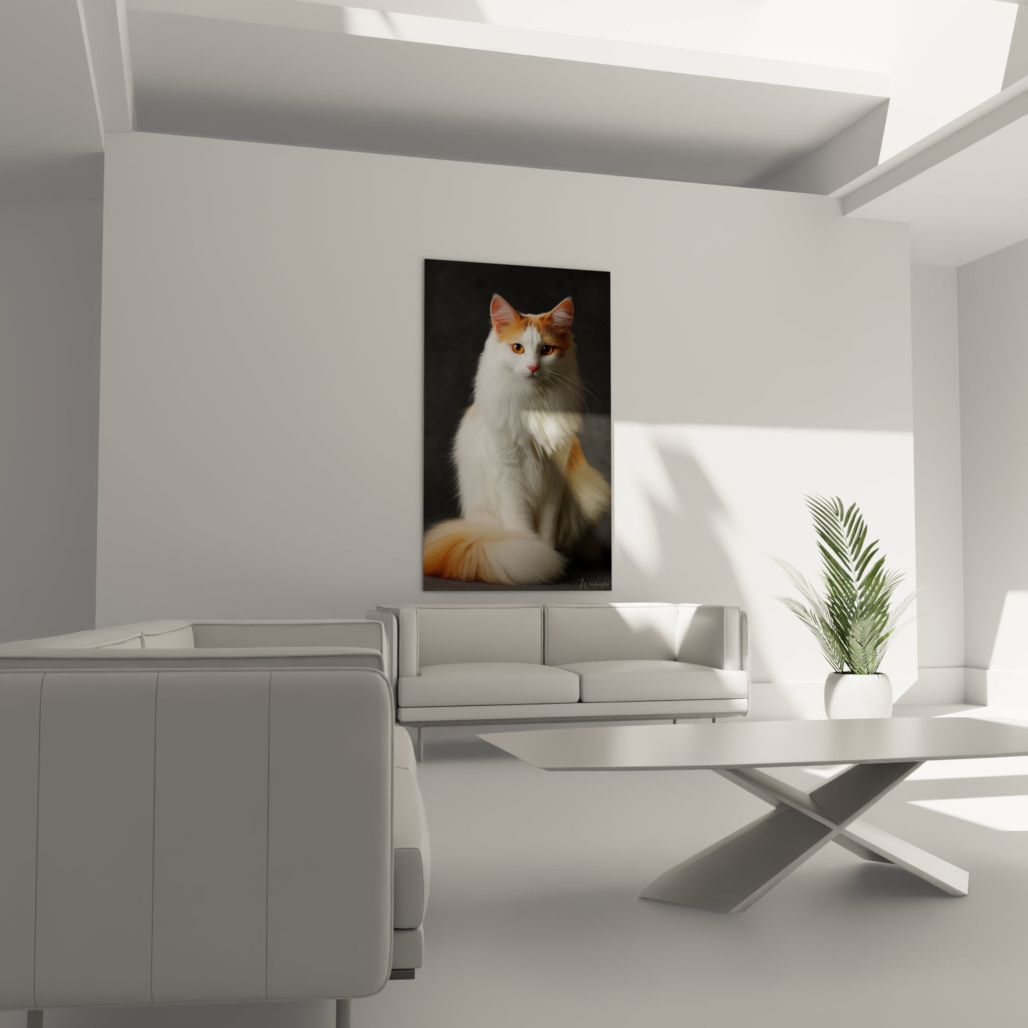 Gros plan tableau Turkish Van detail yeux dores pelage blanc texture realiste haute qualite