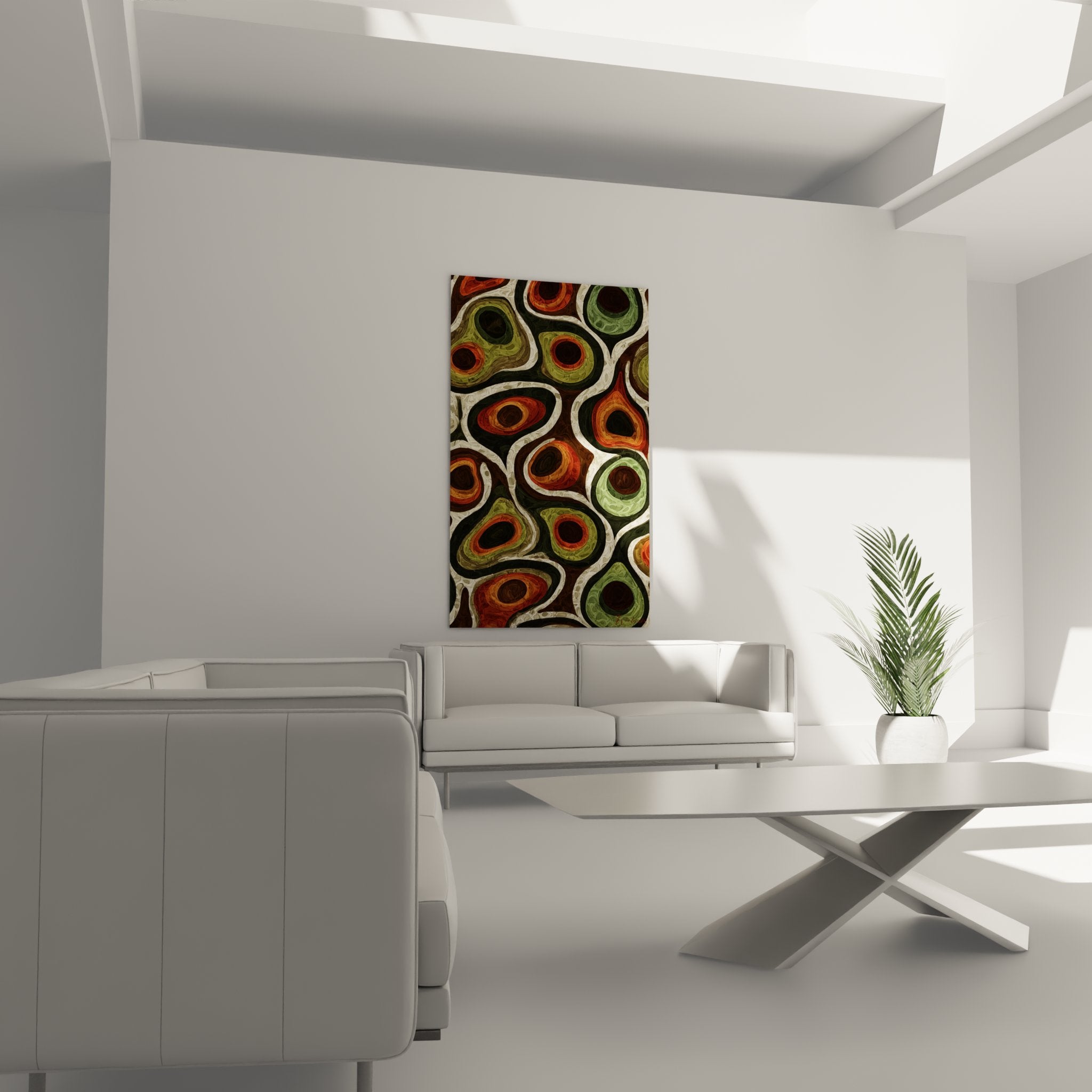 Detail gros plan des spirales organiques et motifs circulaires du tableau art africain abstrait