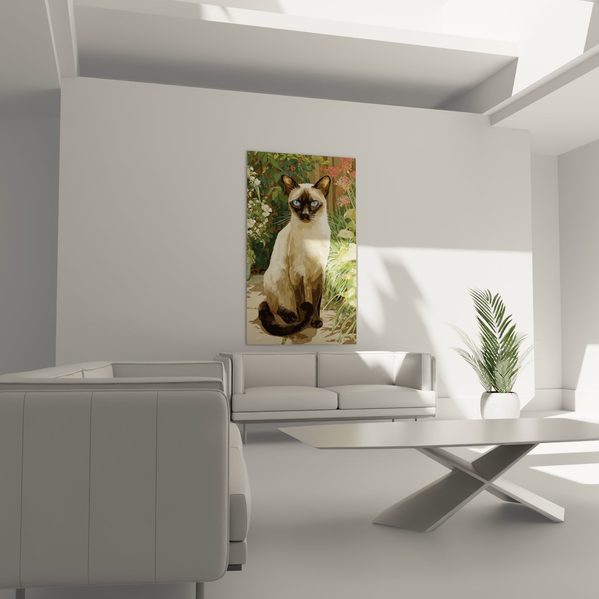 Dettaglio gatto siamese occhi blu mantello colorpoint in ambiente floreale naturale