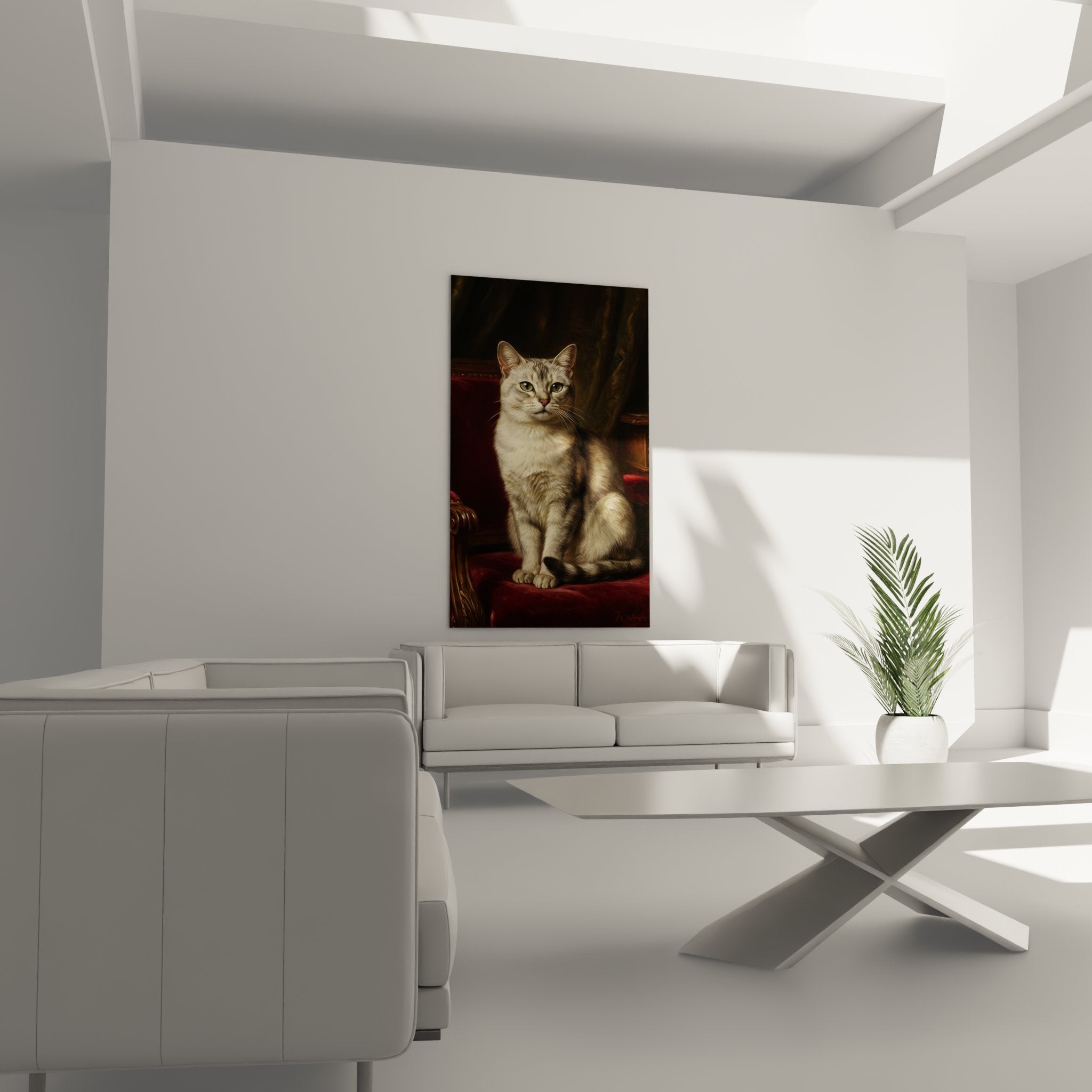 Détail portrait chat Burmilla pelage argenté marbré, yeux verts expressifs, qualité artistique réaliste