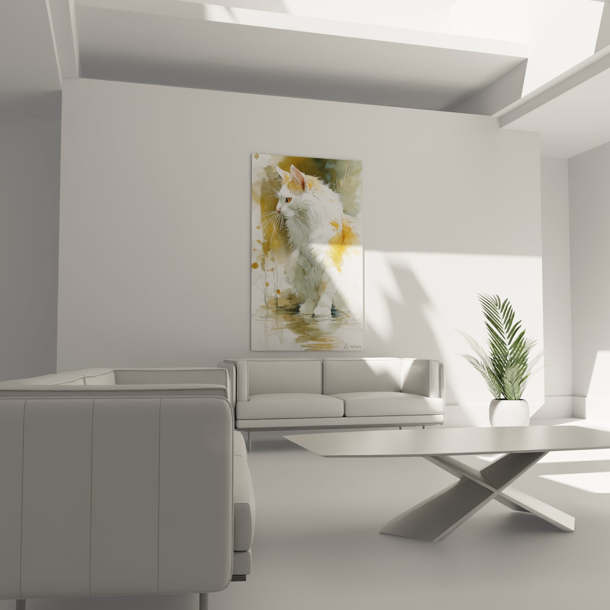 Detail aquarelle chat Turkish Van blanc texture pelage technique pinceau artistique felin