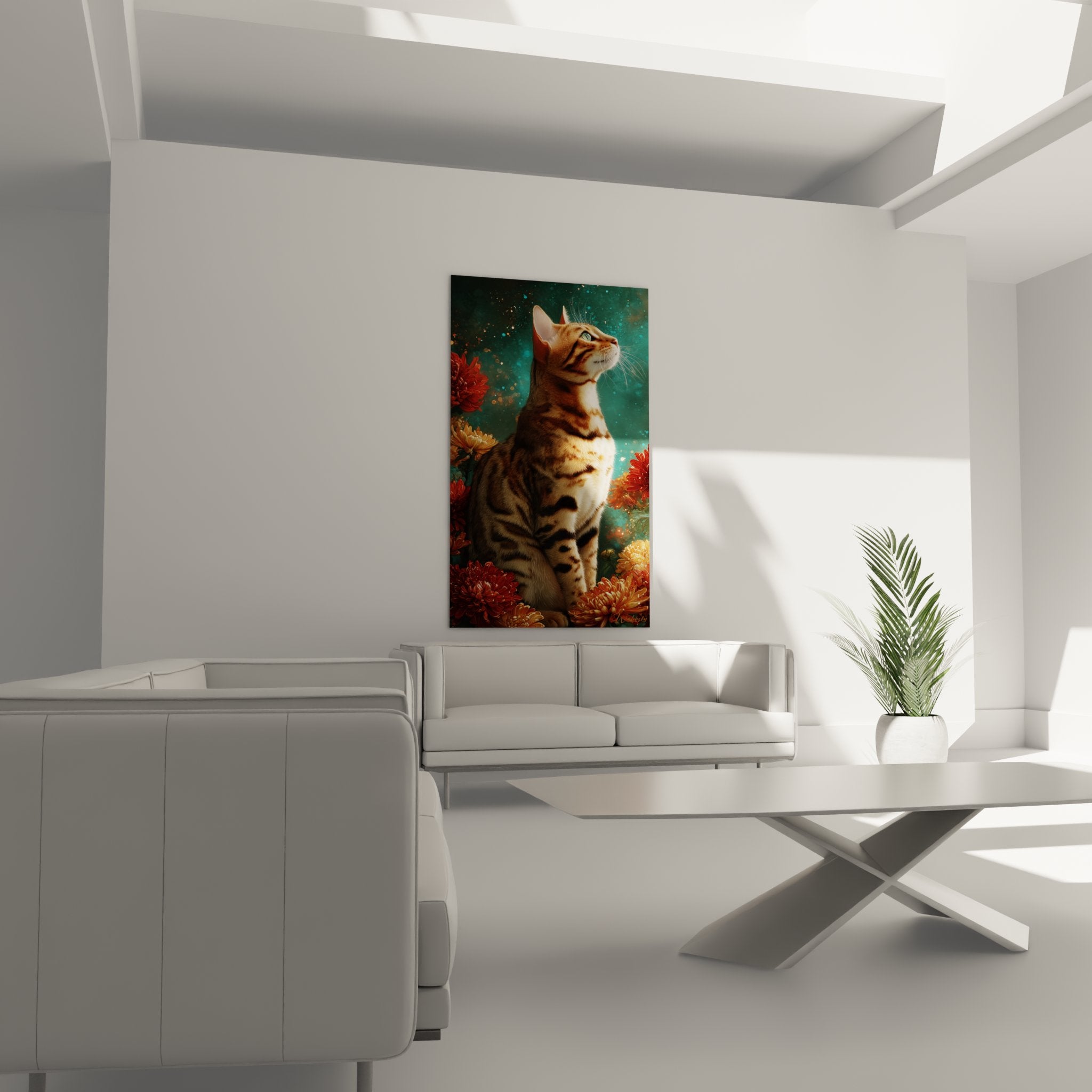 Close-up realistic Bengal cat artwork with contemplative eyes and detailed marble coat