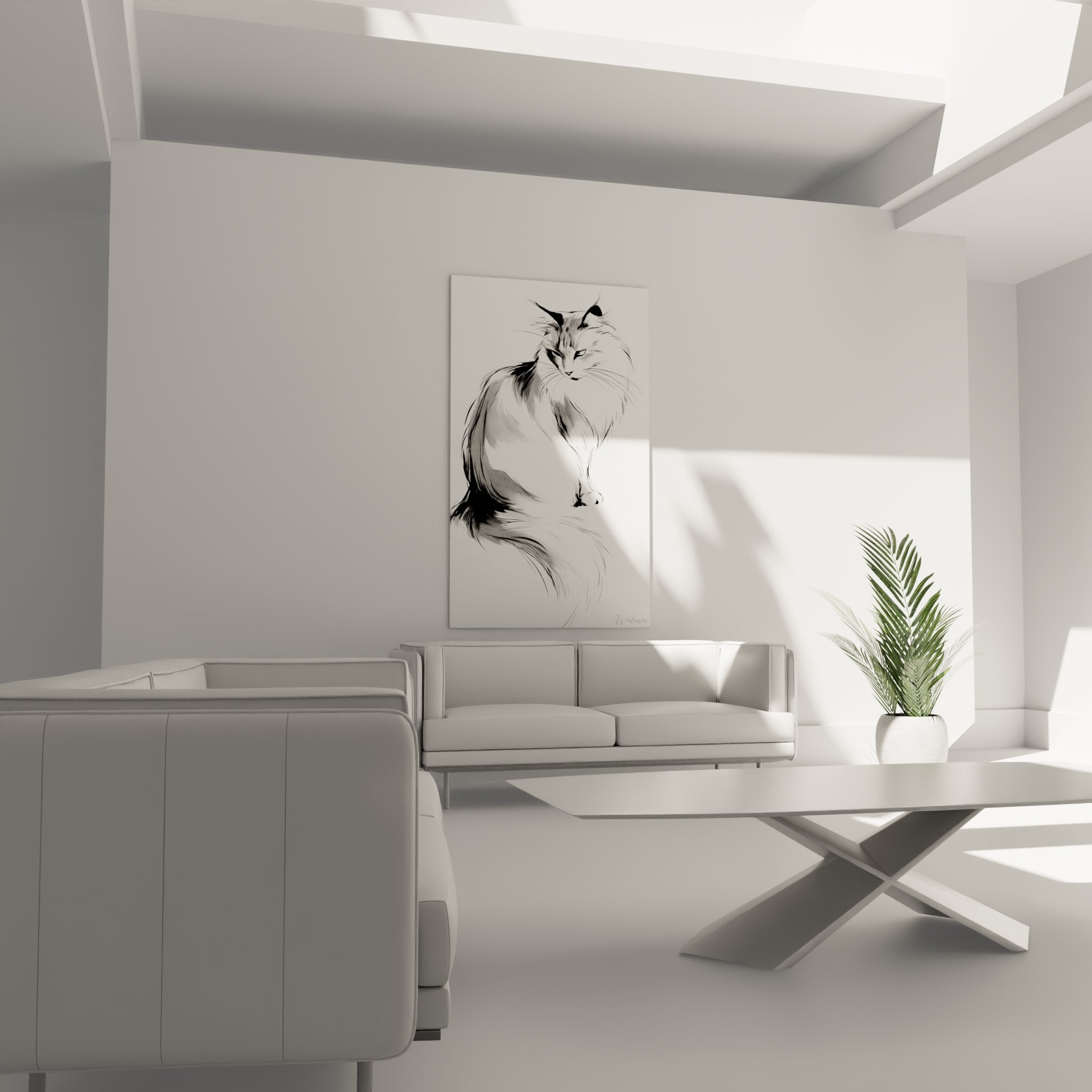 Detail tableau chat siberien art mural traits delicats fourrure texture artistique raffinee