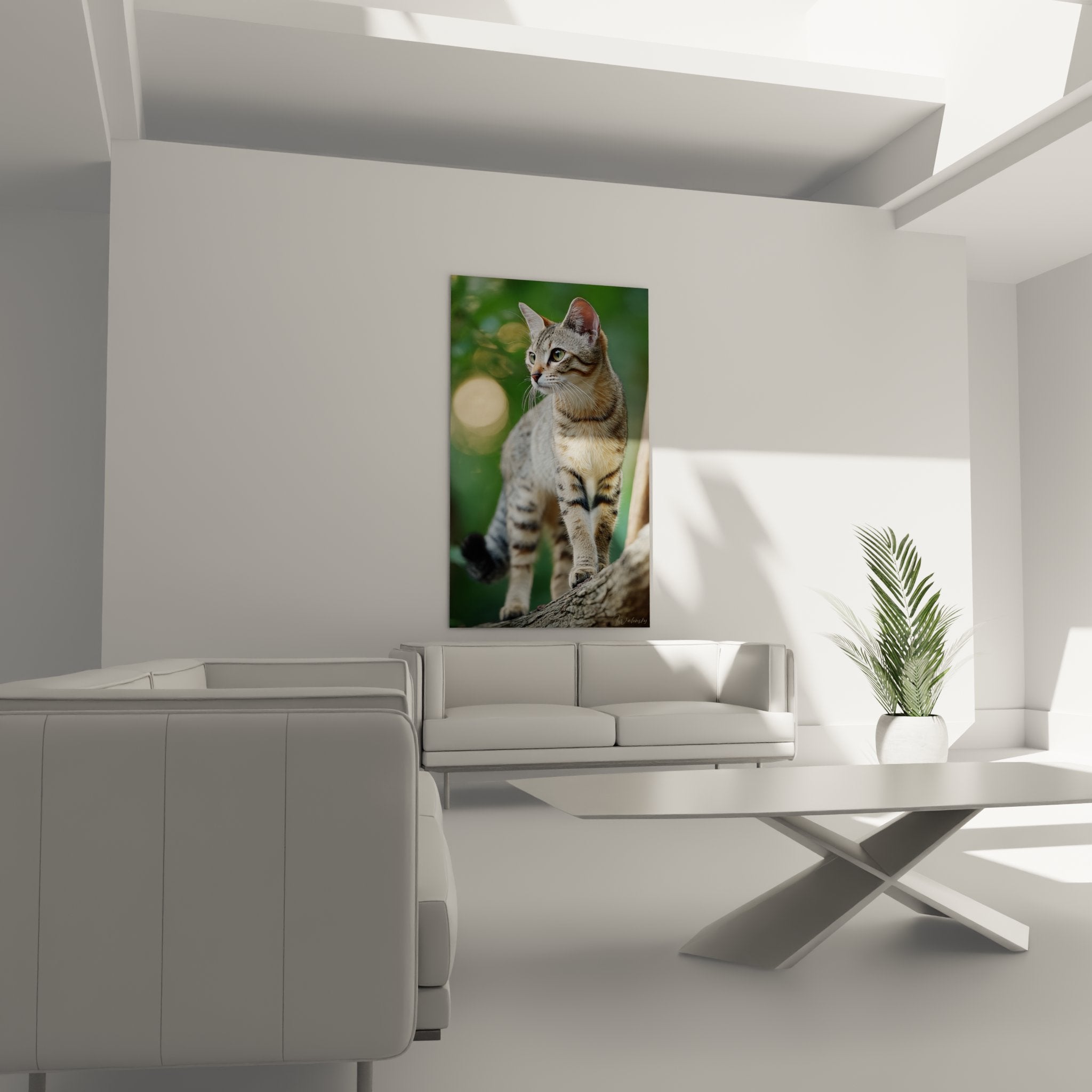 Sokoke cat artwork detail tabby coat geometric patterns golden eyes artistic feline portrait