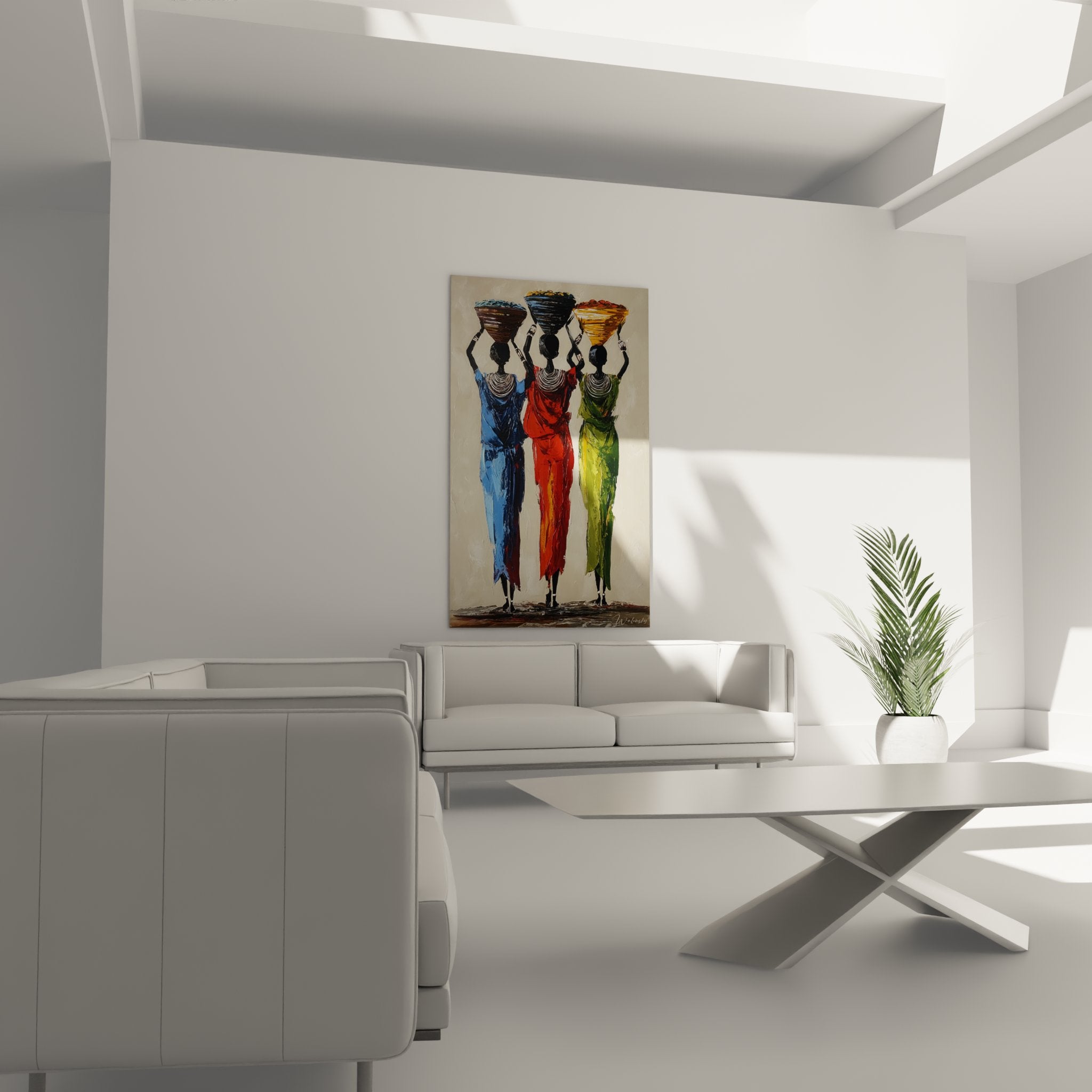 Detail painting African women traditional jewelry neck artistic technique brushwork vibrant colors