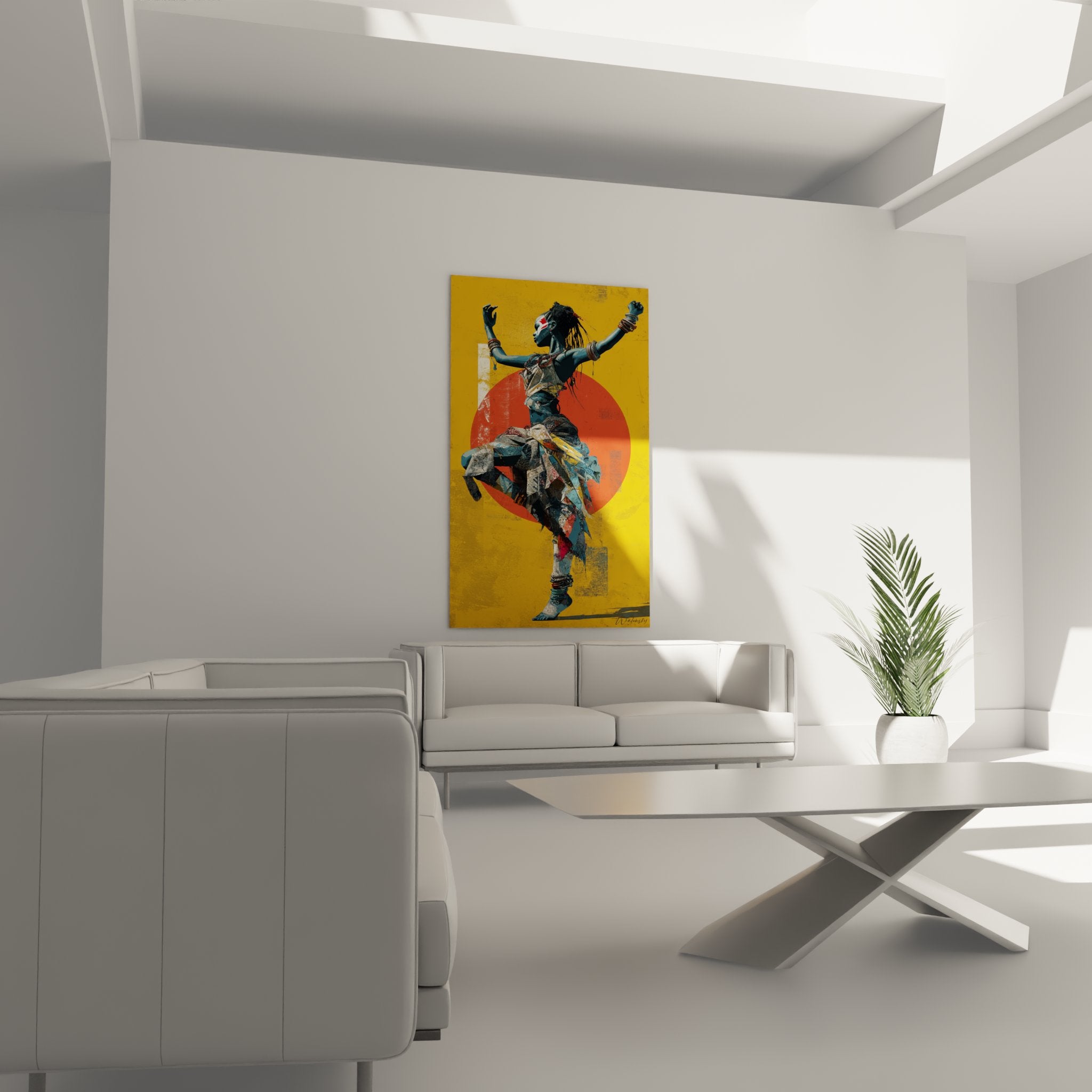 Dettaglio quadro ballerino africano pittura corporea rossa bianca dreadlock arte tribale autentica