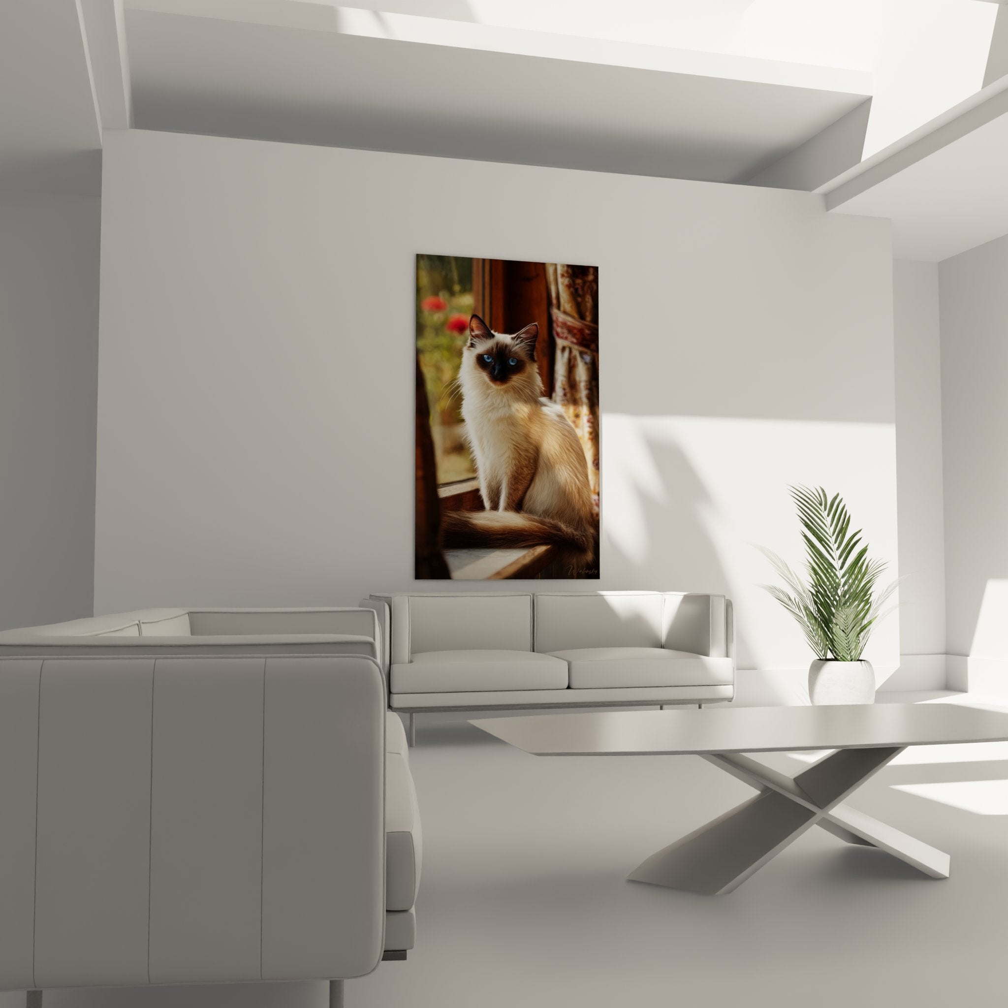 Nahaufnahme einer balinesischen Katze Wandgemälde, Details des seidigen Fells und des intensiven blauen Blicks