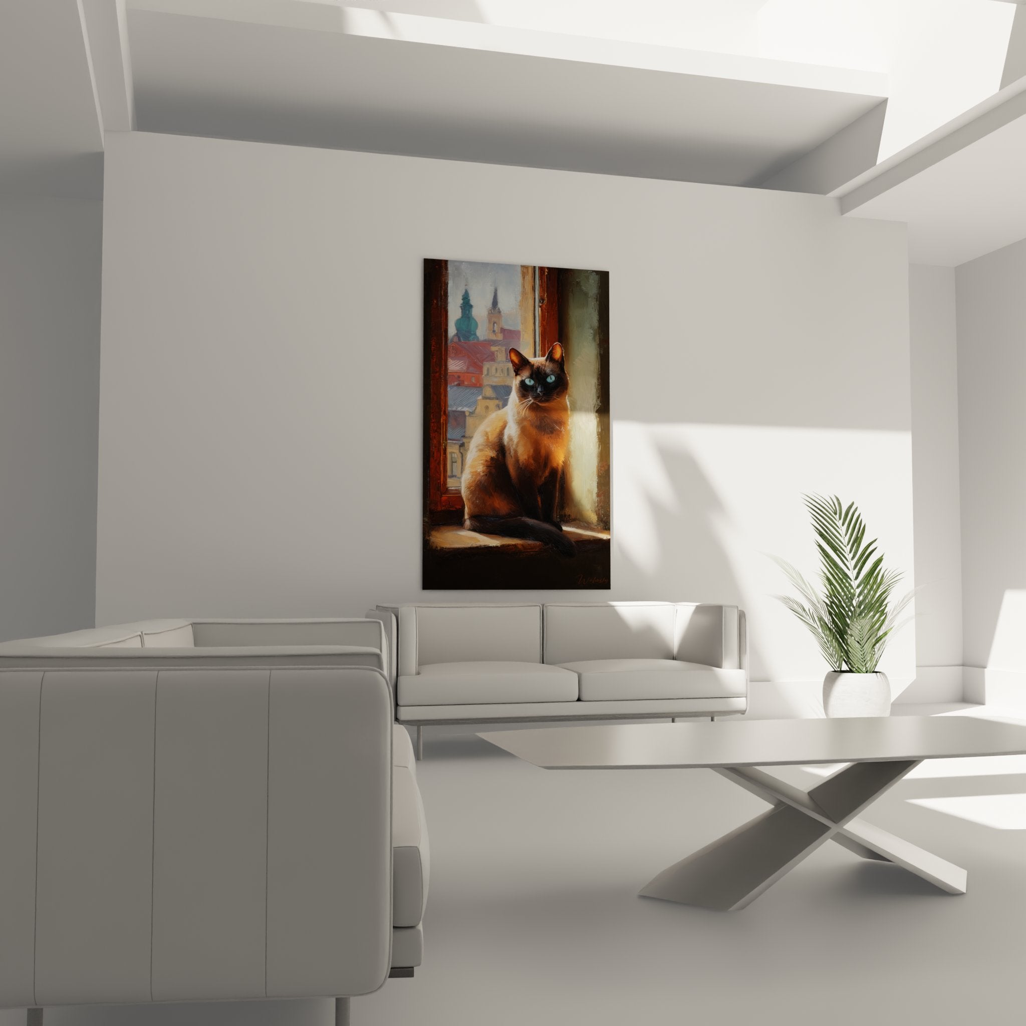 Detail peinture chat Burmese pelage seal point yeux bleus texture realiste art animalier qualite