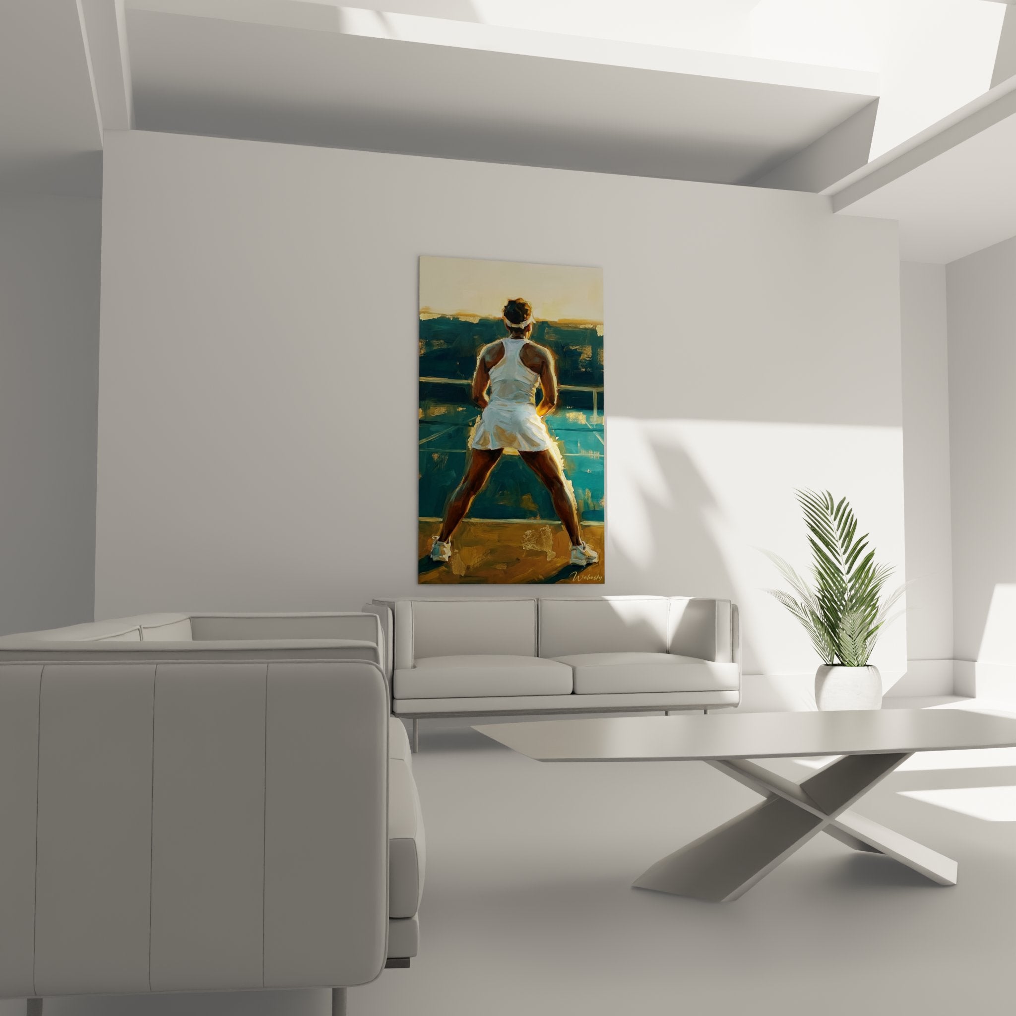 Gros plan sur les détails picturaux du tableau tennis montrant la technique de peinture expressionniste