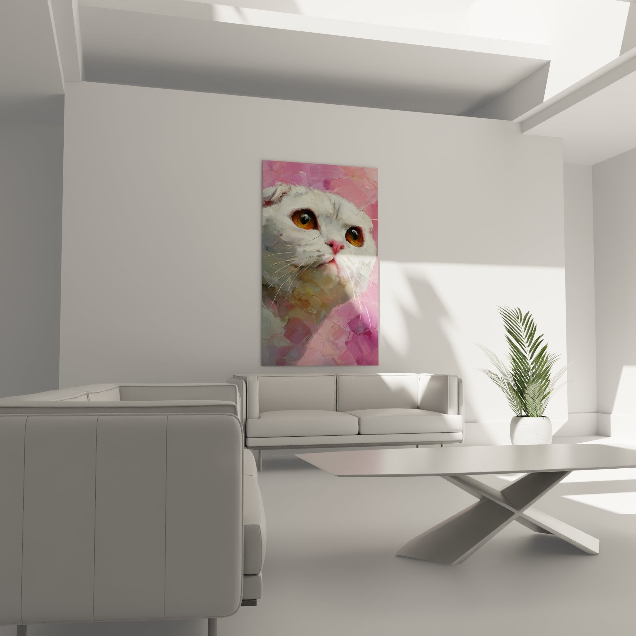 Close-up Scottish Fold artwork, golden eye details and visible painting technique