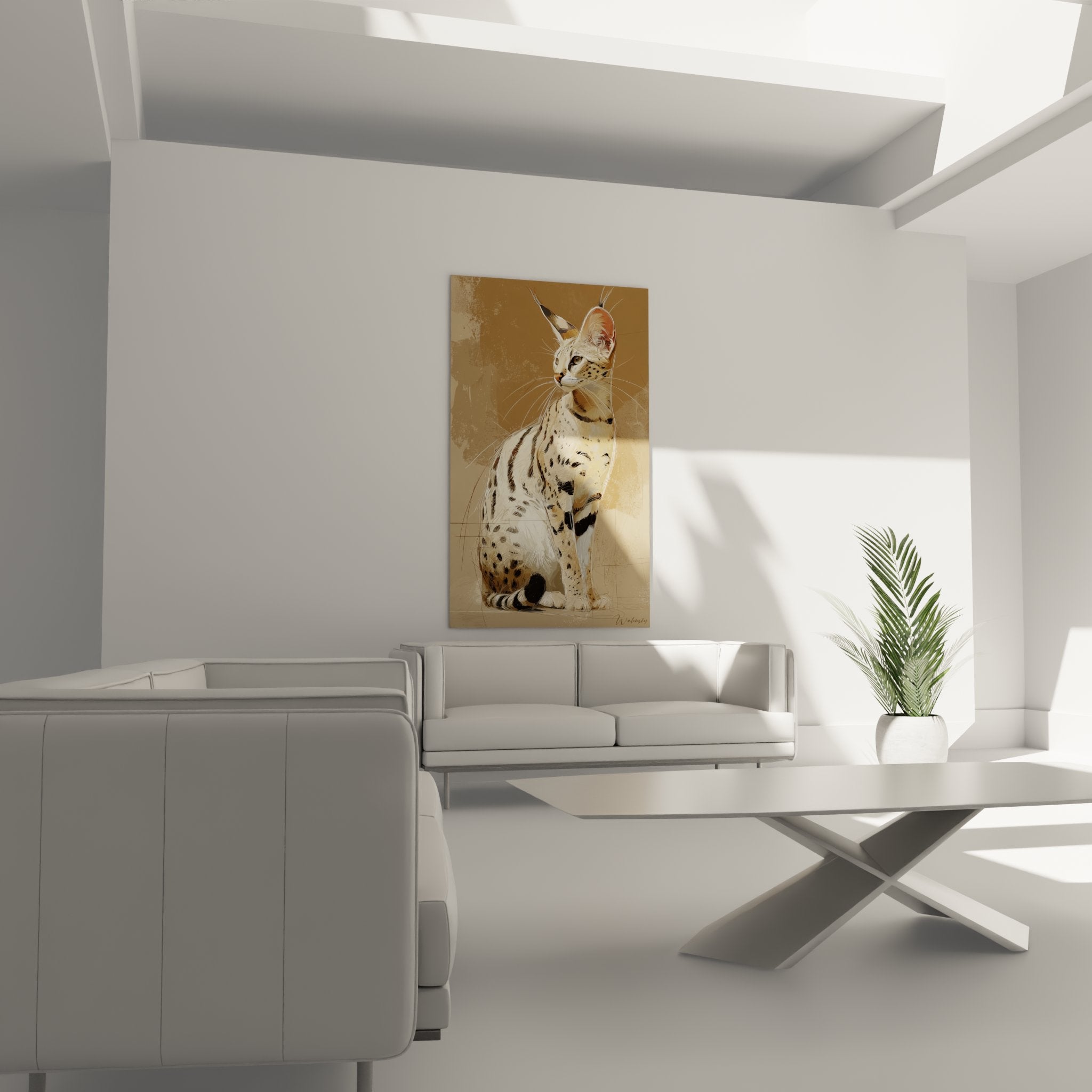 Detail portrait chat Savannah oreilles pointues pelage tachete expression noble art animalier realiste