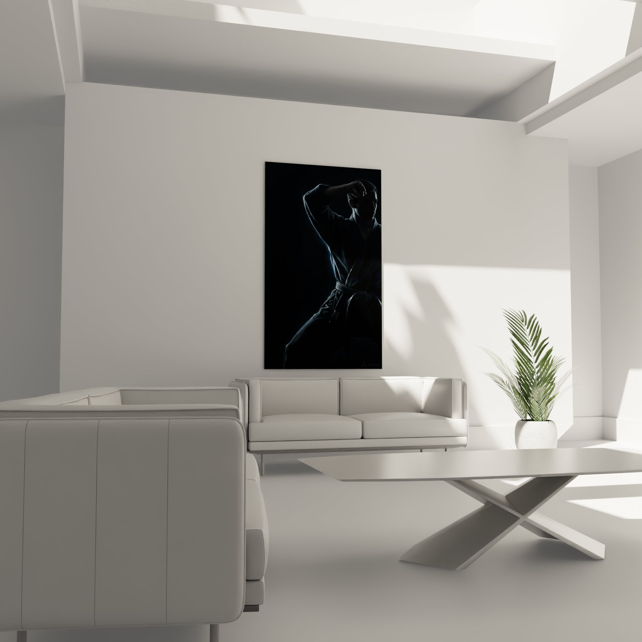 Detail tableau art martial karate montrant texture et qualite impression karateka concentration